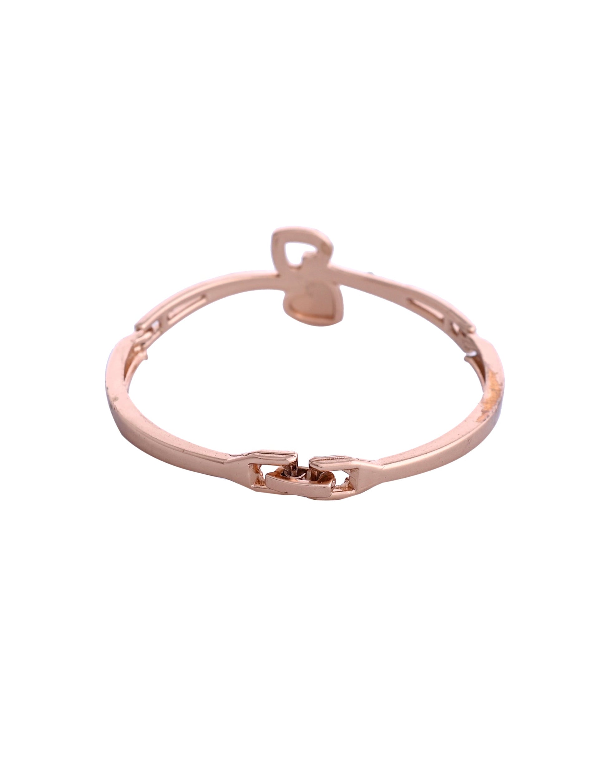 VOJ Gold-Polished Heart Shaped Stone Studded Kada Bracelet VOJ (Valley Of Jewellery)