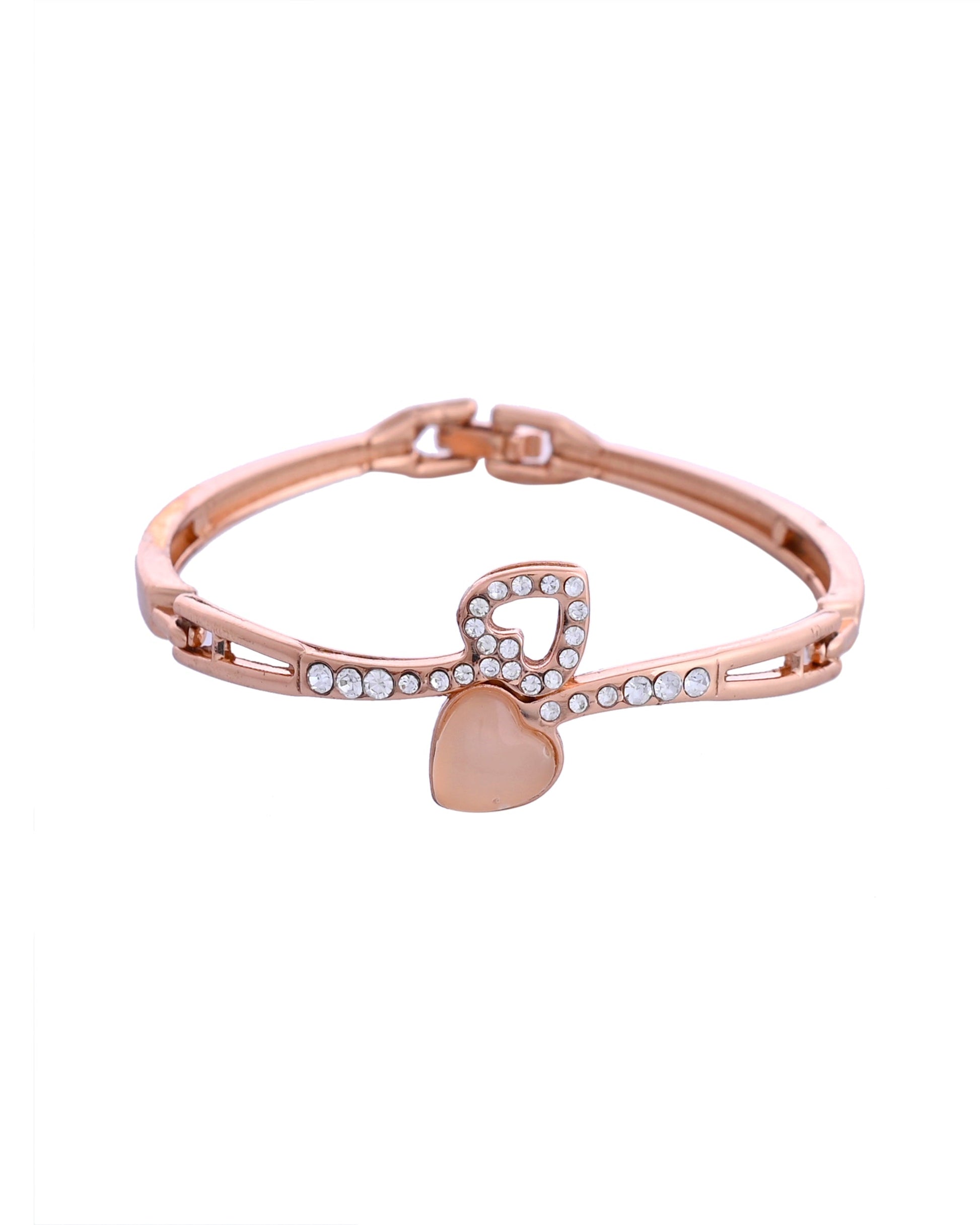 VOJ Gold-Polished Heart Shaped Stone Studded Kada Bracelet VOJ (Valley Of Jewellery)