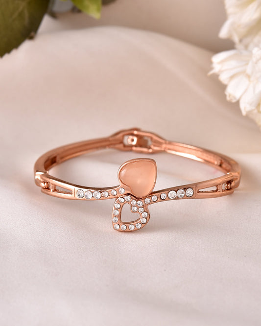 VOJ Gold-Polished Heart Shaped Stone Studded Kada Bracelet VOJ (Valley Of Jewellery)