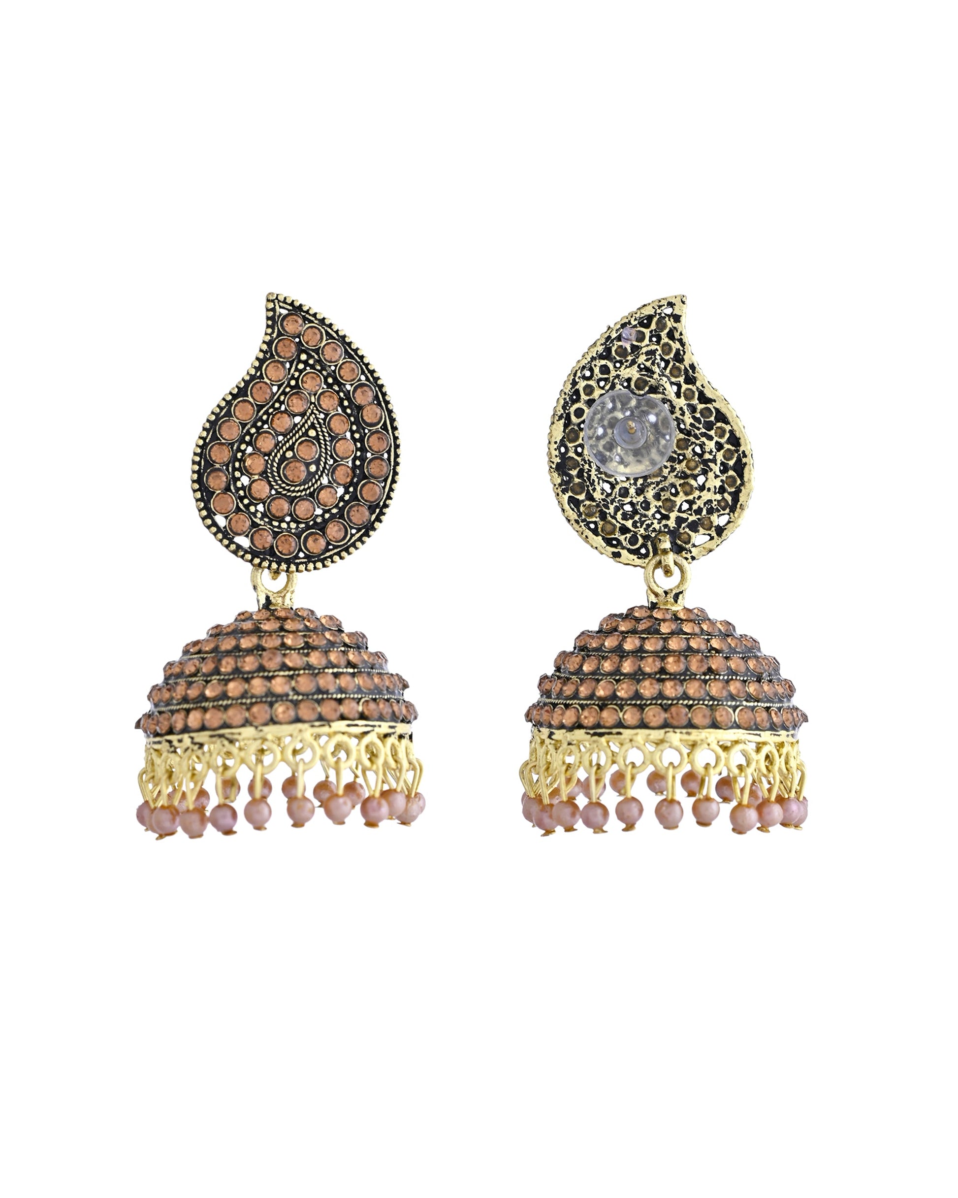 VOJ Gold Toned Stone Studded Done Shaped Jhumka Earrings VOJ (Valley Of Jewellery)
