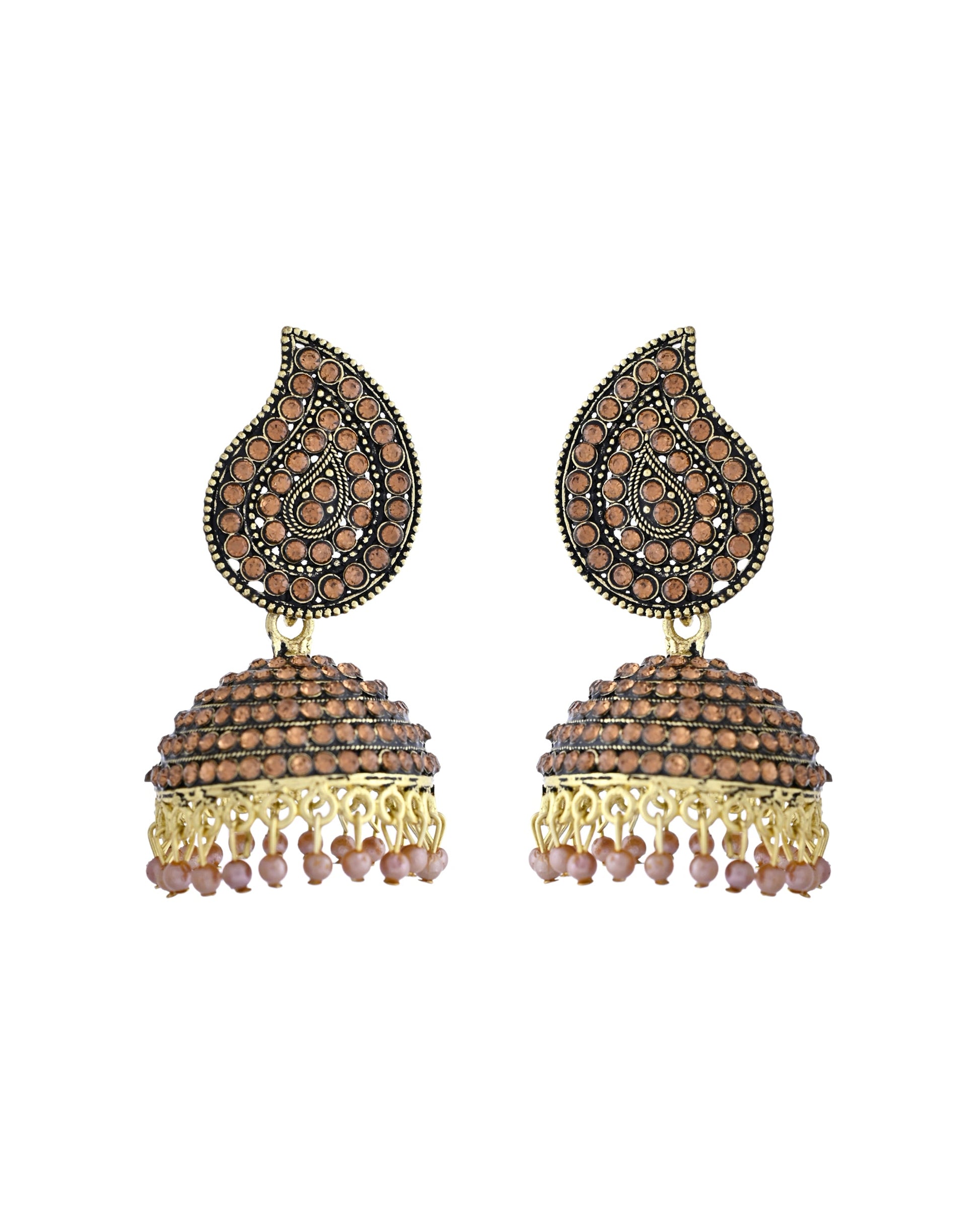 VOJ Gold Toned Stone Studded Done Shaped Jhumka Earrings VOJ (Valley Of Jewellery)
