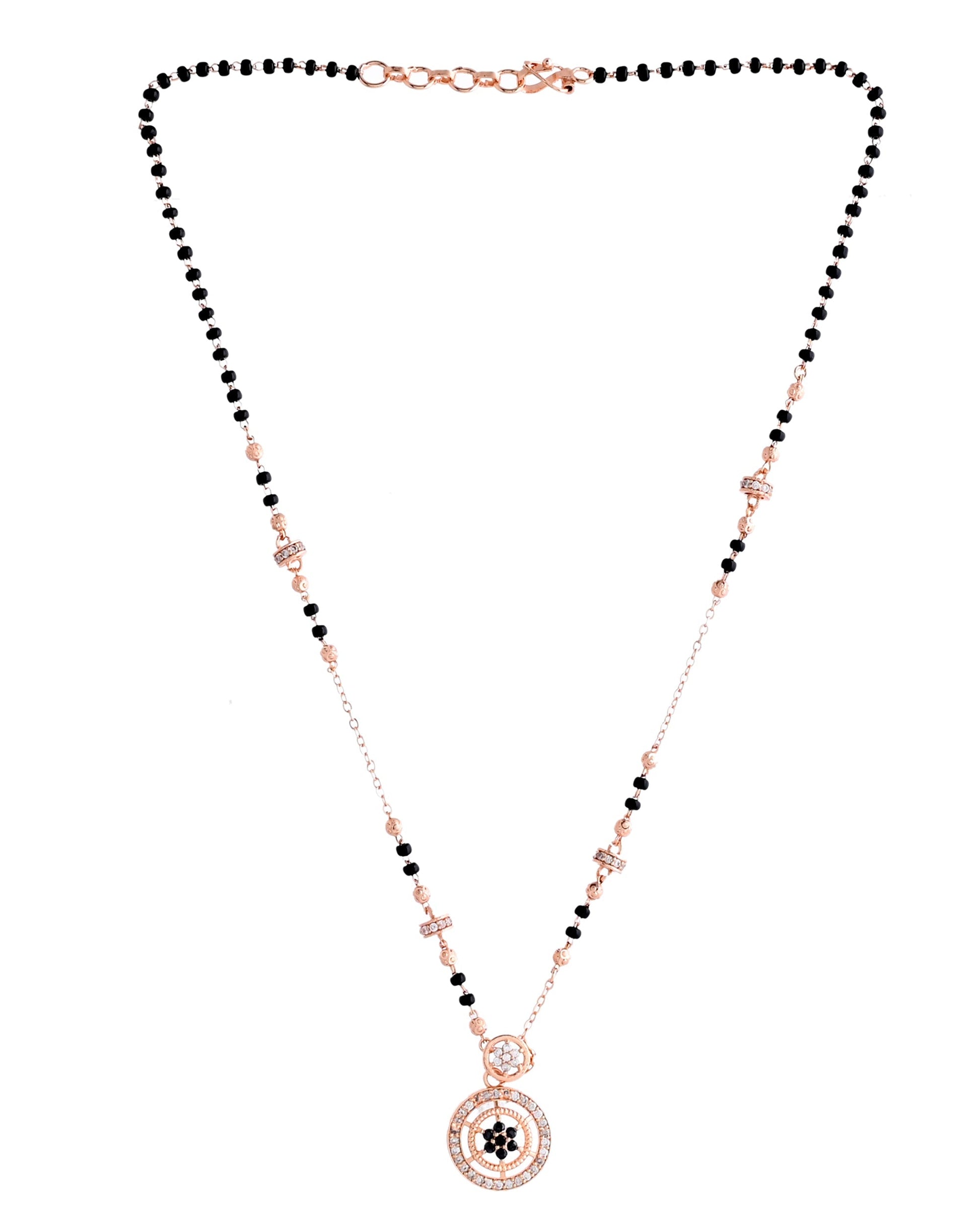 VOJ Rose Gold-Polished Stone Studded Circular Mangalsutra 