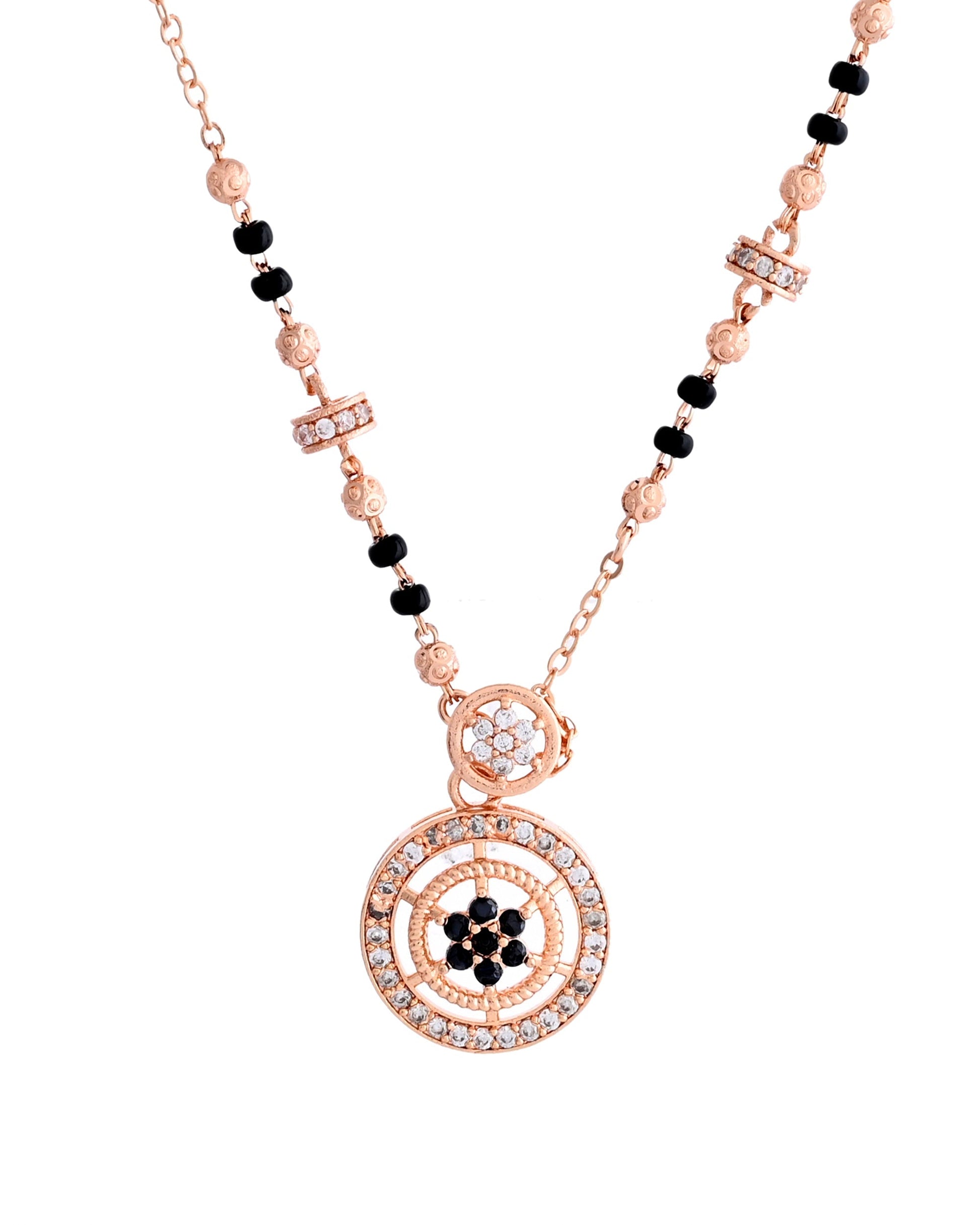 VOJ Rose Gold-Polished Stone Studded Circular Mangalsutra 