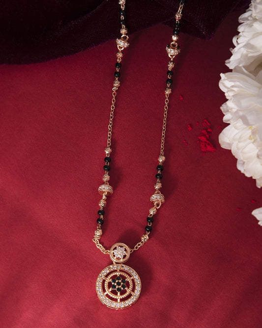 VOJ Rose Gold-Polished Stone Studded Circular Mangalsutra 
