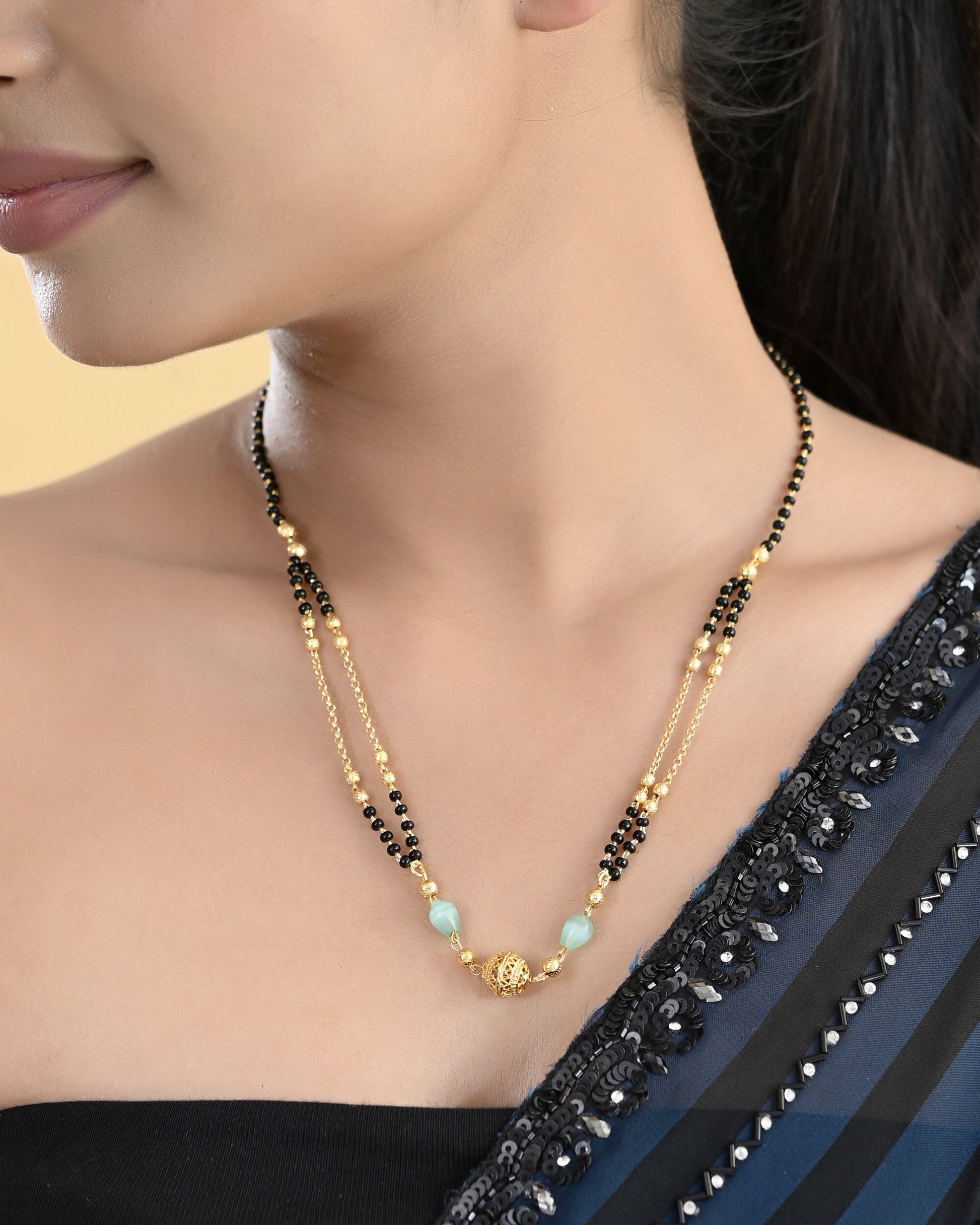 VOJ Gold-Polished Beads Studded MangalSutra 