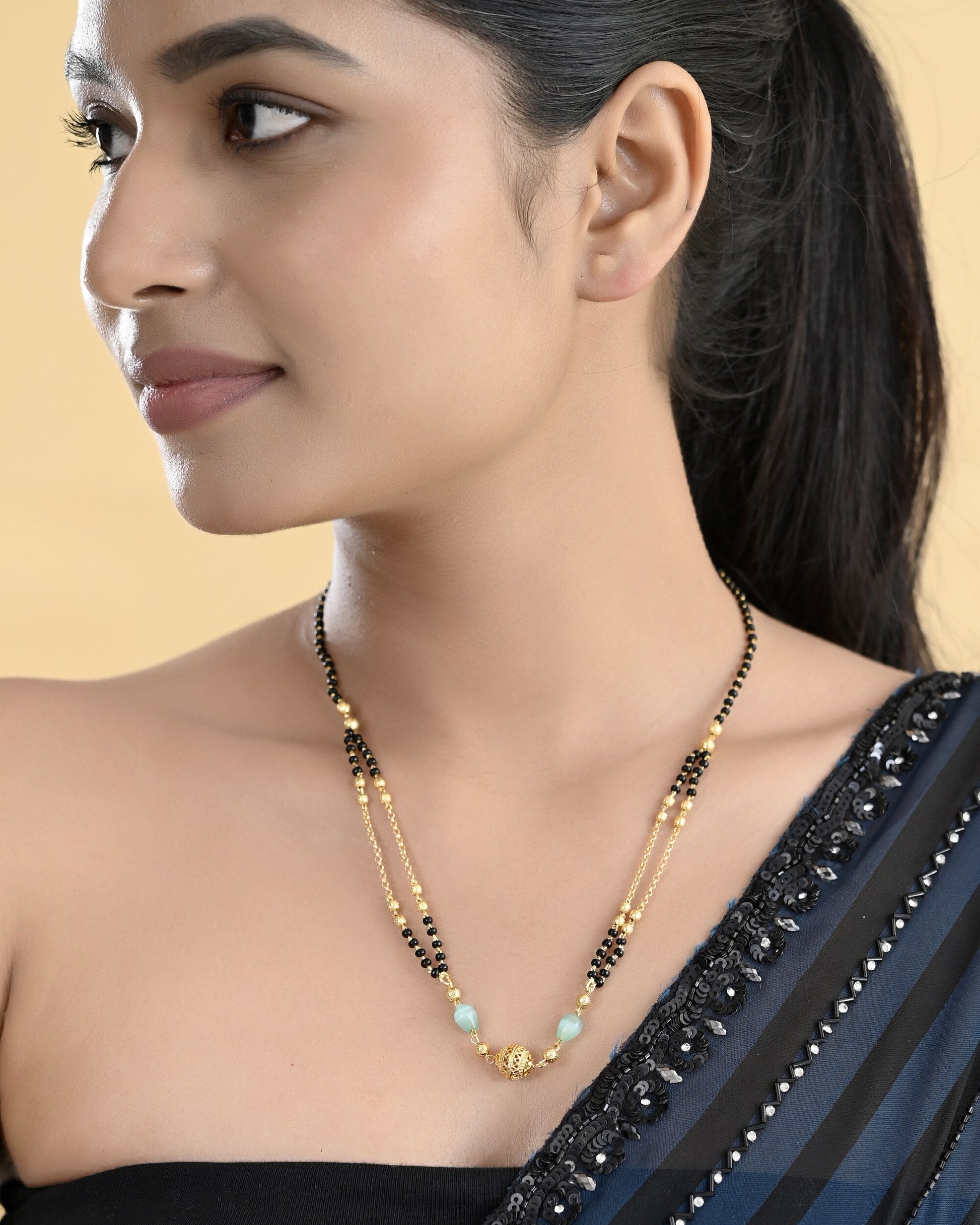 VOJ Gold-Polished Beads Studded MangalSutra 
