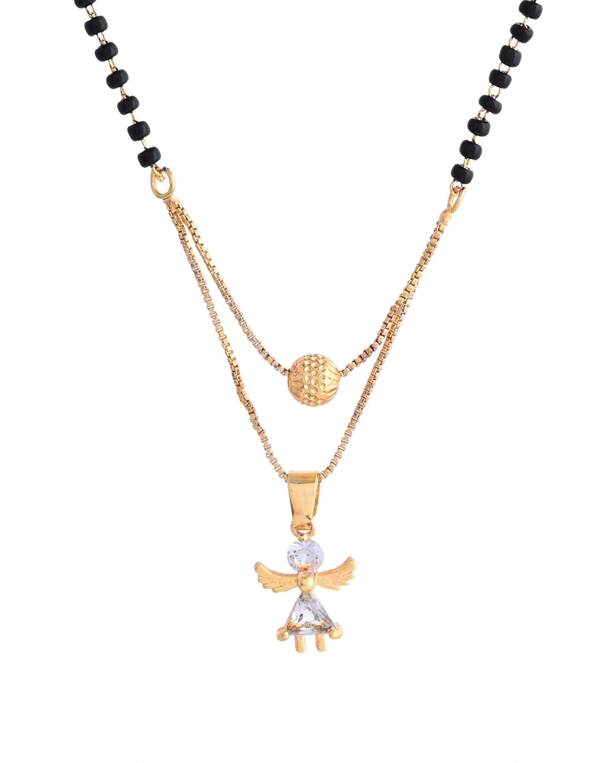 VOJ Gold-Polished Doll Shapped Stone Studded Mangalsutra With Earrings Set 