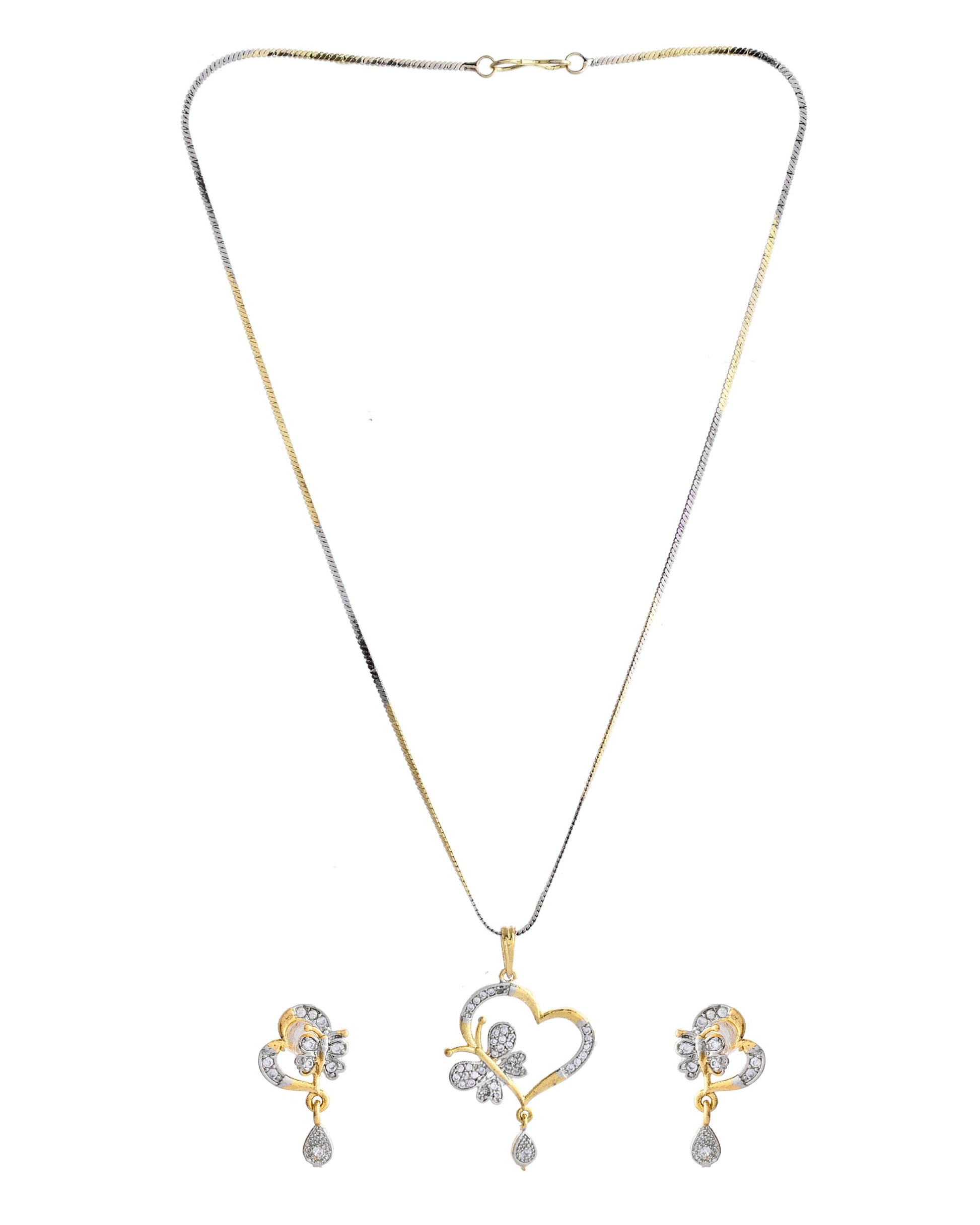 VOJ Dual Tone AD Stone Studded Butterfly Shaped Chain Set With Pandent 