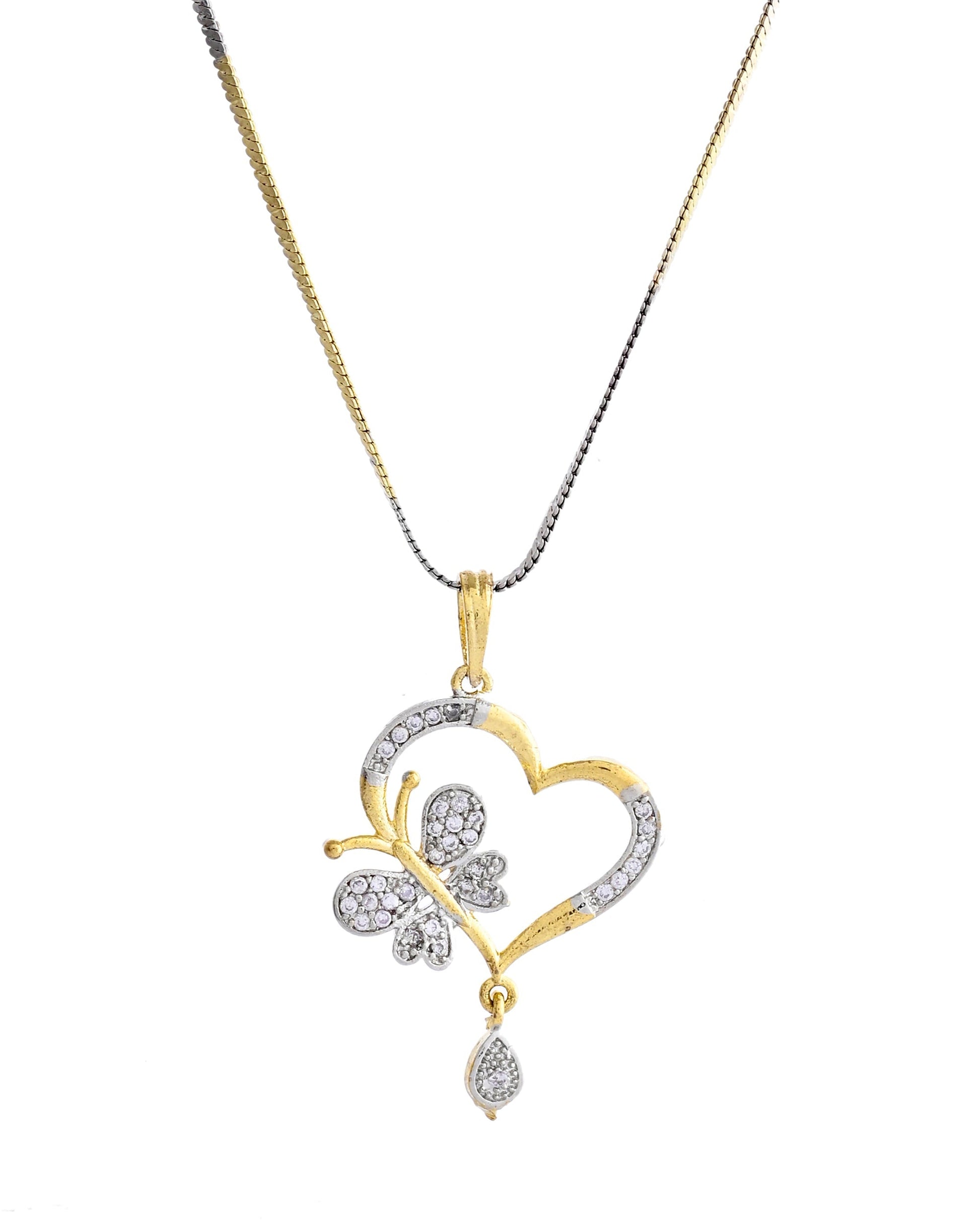 VOJ Dual Tone AD Stone Studded Butterfly Shaped Chain Set With Pandent 