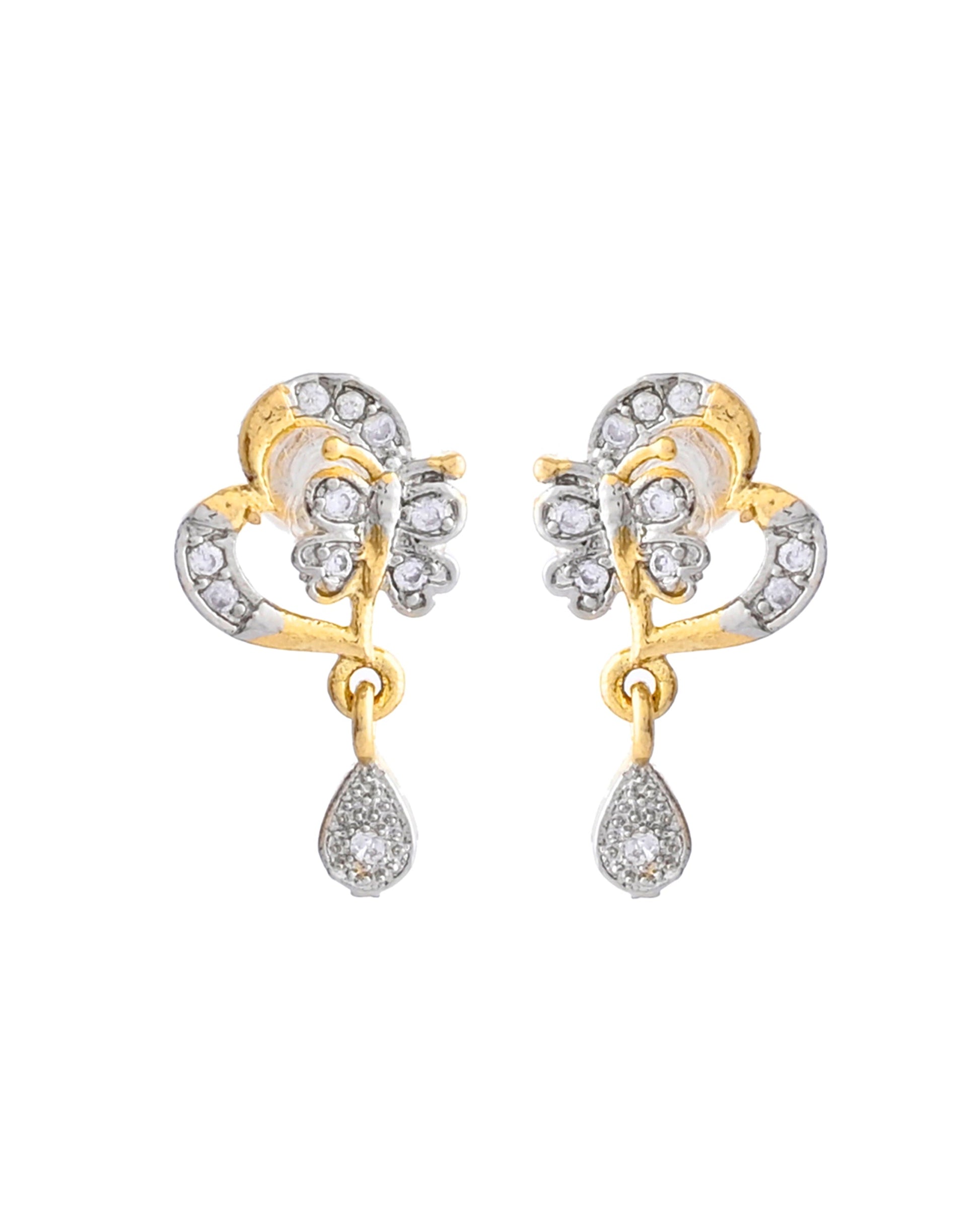 VOJ Dual Tone AD Stone Studded Butterfly Shaped Chain Set With Pandent 