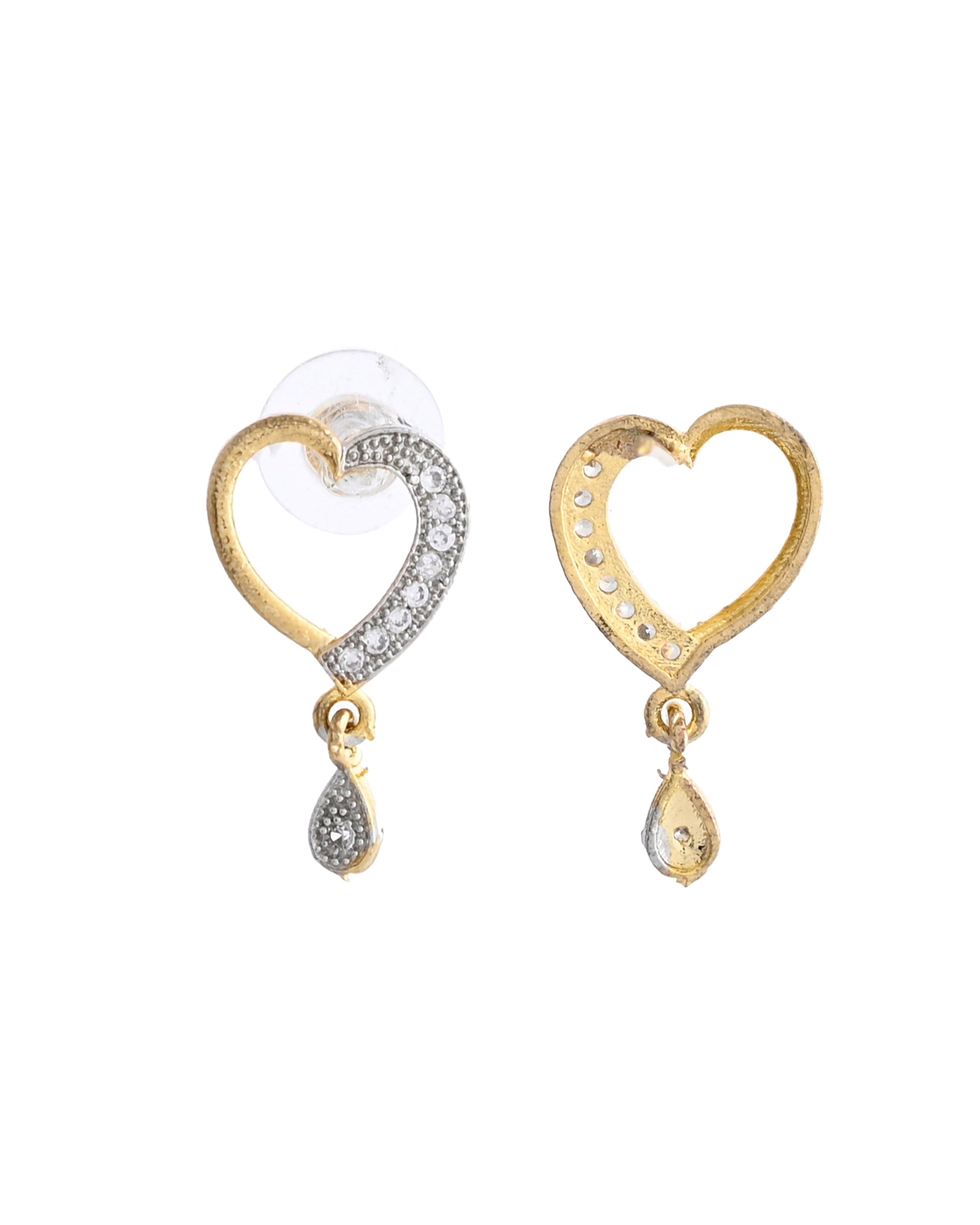 VOJ Dual Tone AD Stone Studded Heart Shaped Chain Set With Pendant 