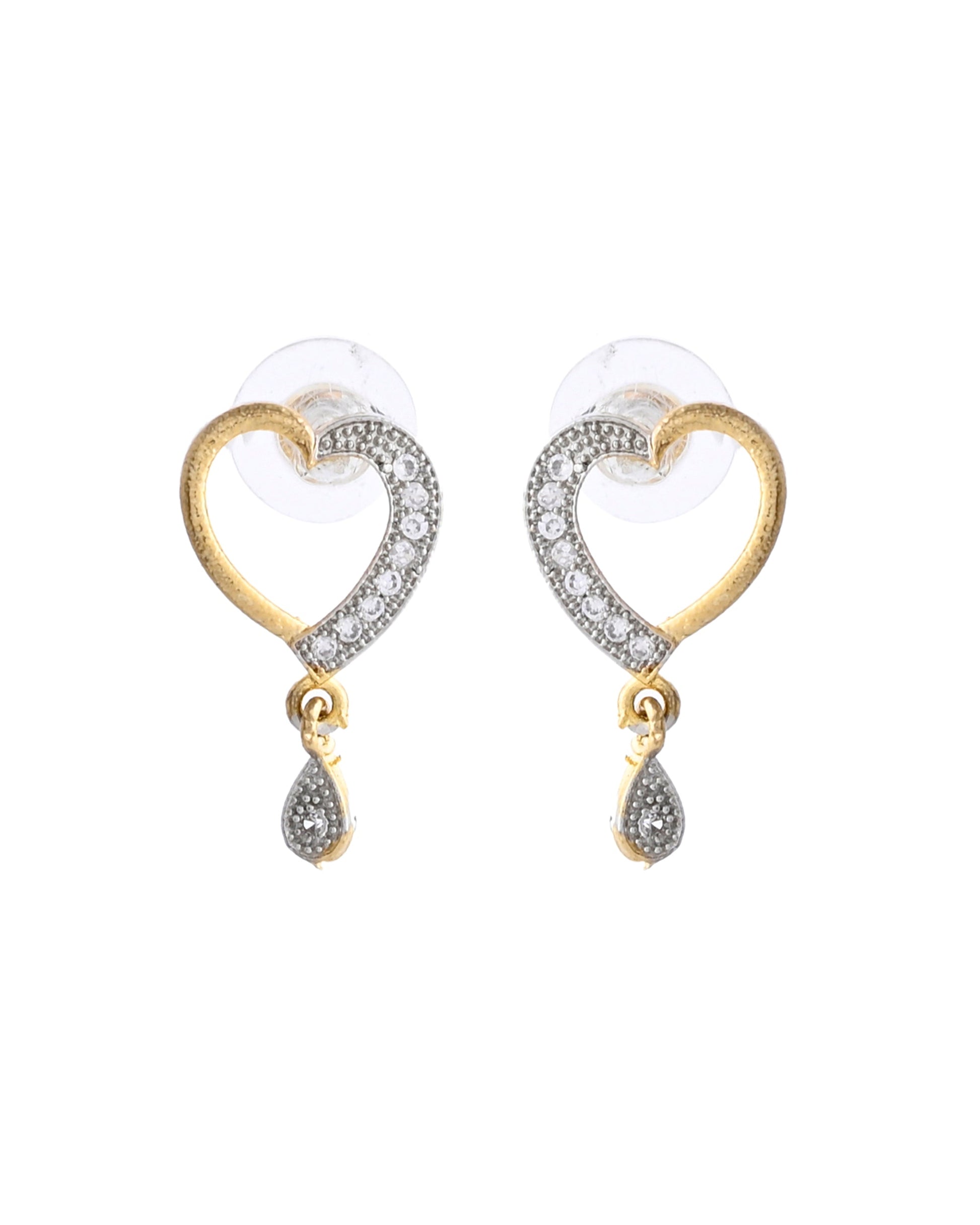 VOJ Dual Tone AD Stone Studded Heart Shaped Chain Set With Pendant 