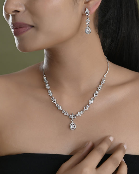 VOJ Silver Plated Elegent Designer AD Jewellery Set VOJ (Valley Of Jewellery)