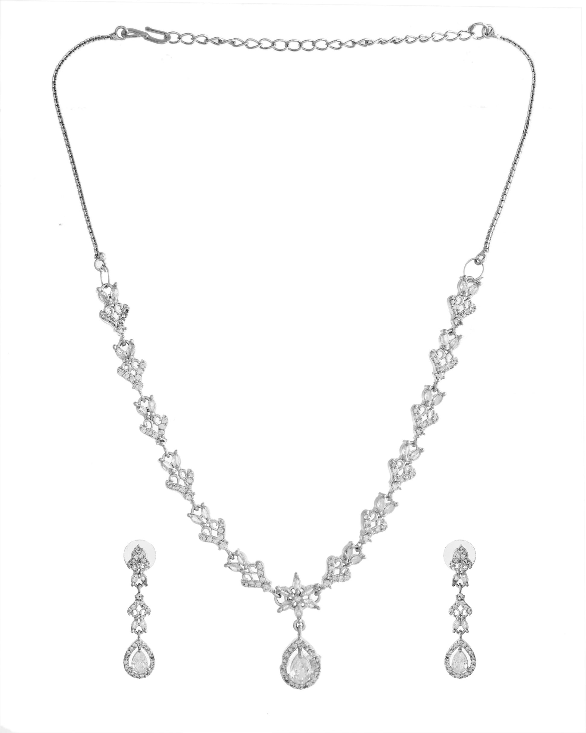 VOJ Silver Plated Elegent Designer AD Jewellery Set VOJ (Valley Of Jewellery)