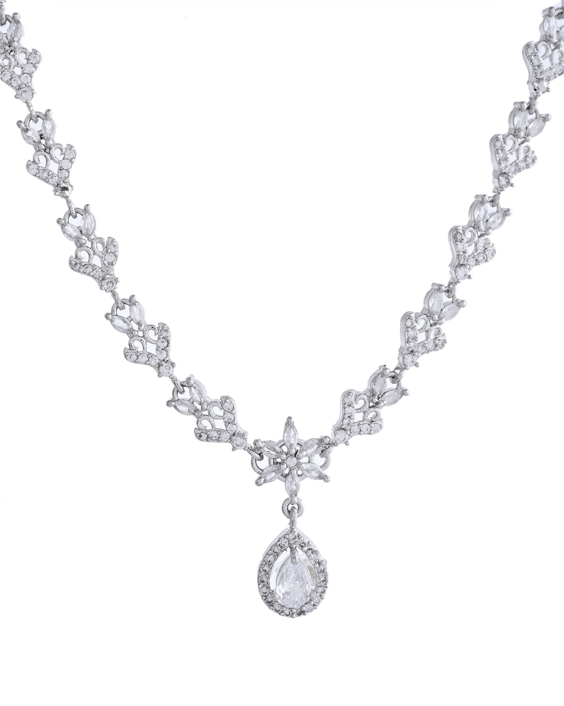 VOJ Silver Plated Elegent Designer AD Jewellery Set VOJ (Valley Of Jewellery)