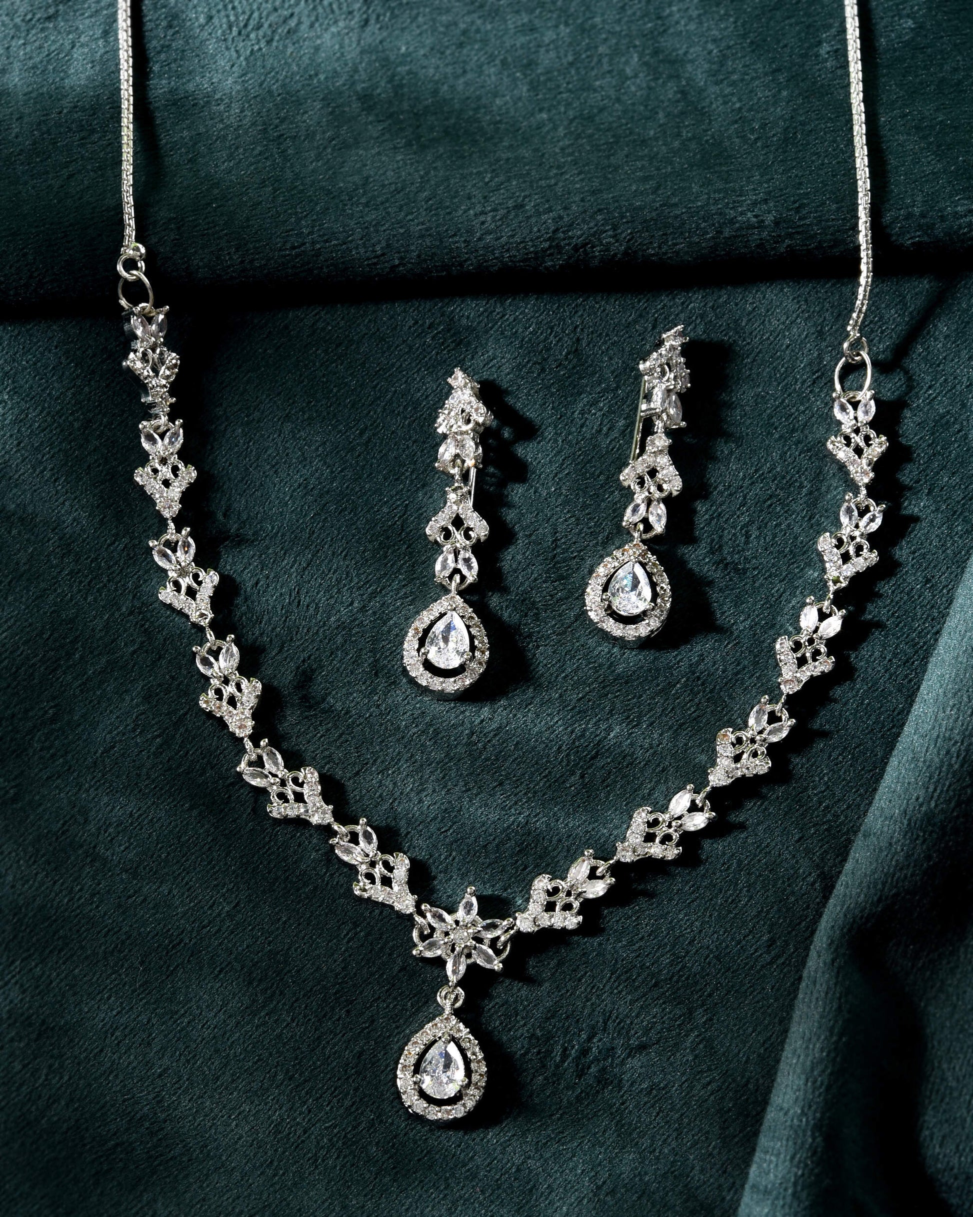 VOJ Silver Plated Elegent Designer AD Jewellery Set VOJ (Valley Of Jewellery)