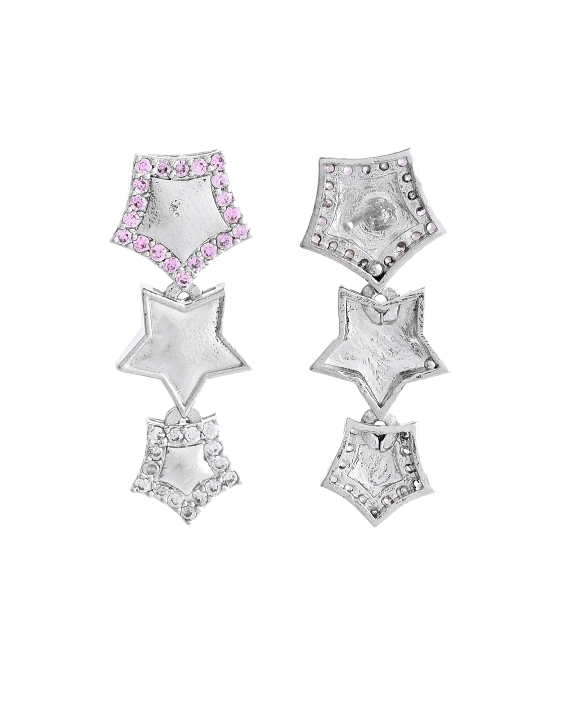 VOJ Silver Plated Star Shaped Necklace With Earrings Set VOJ (Valley Of Jewellery)
