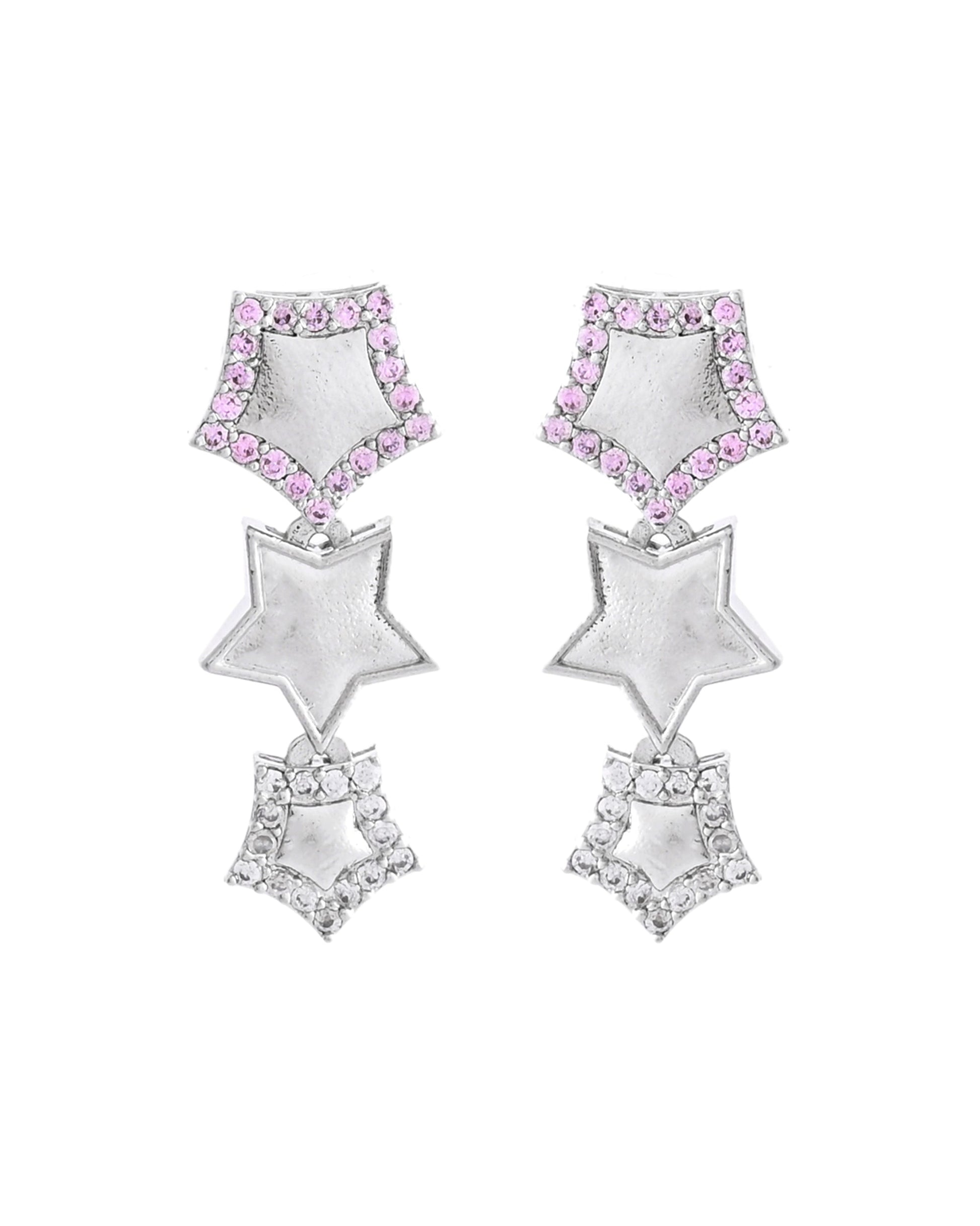VOJ Silver Plated Star Shaped Necklace With Earrings Set VOJ (Valley Of Jewellery)