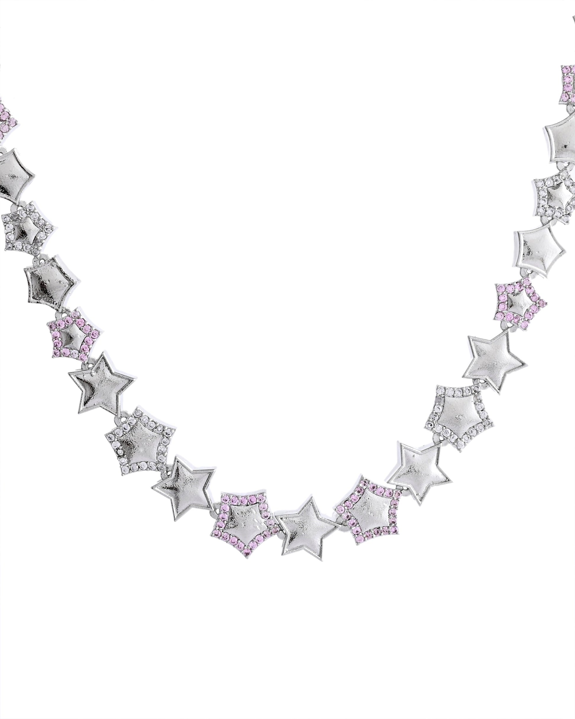 VOJ Silver Plated Star Shaped Necklace With Earrings Set VOJ (Valley Of Jewellery)