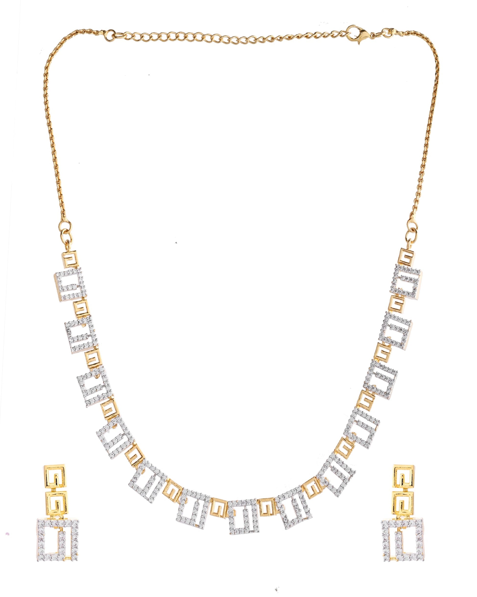 VOJ Gold-Polished Geometrical AD Jewellery Set VOJ (Valley Of Jewellery)