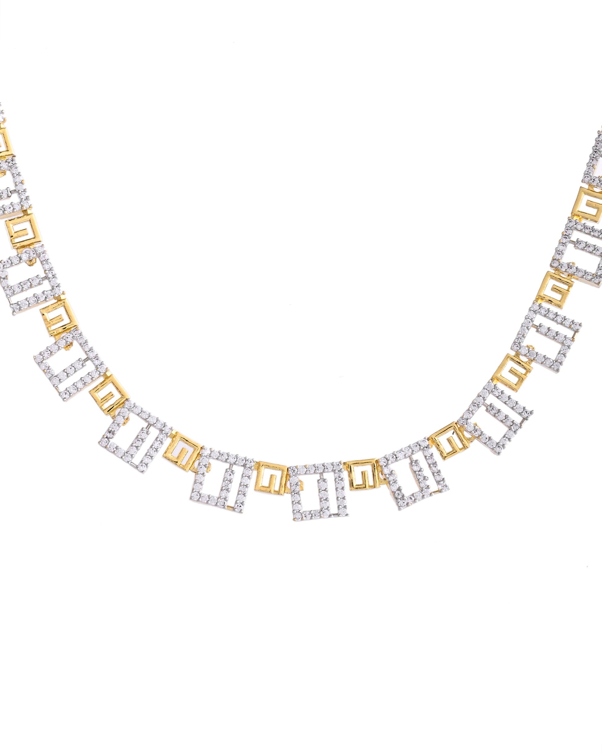 VOJ Gold-Polished Geometrical AD Jewellery Set VOJ (Valley Of Jewellery)