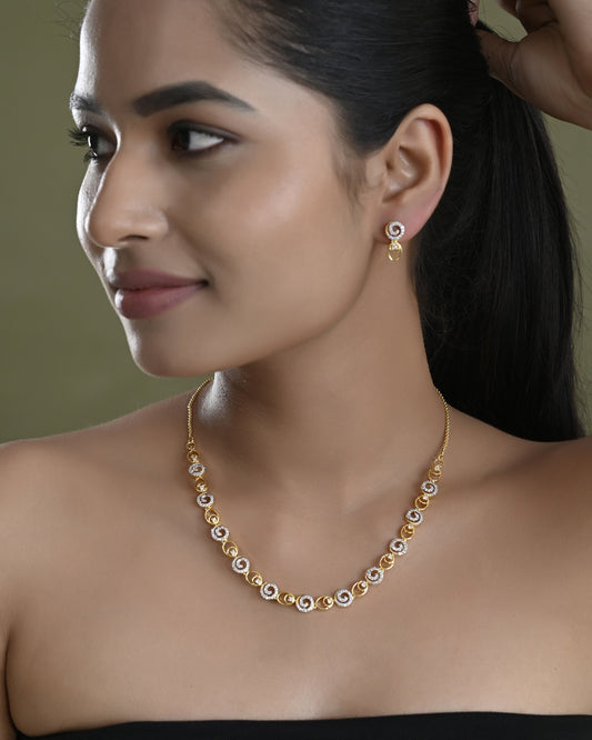 VOJ Gold-Polished Circular AD Jewellery Set VOJ (Valley Of Jewellery)