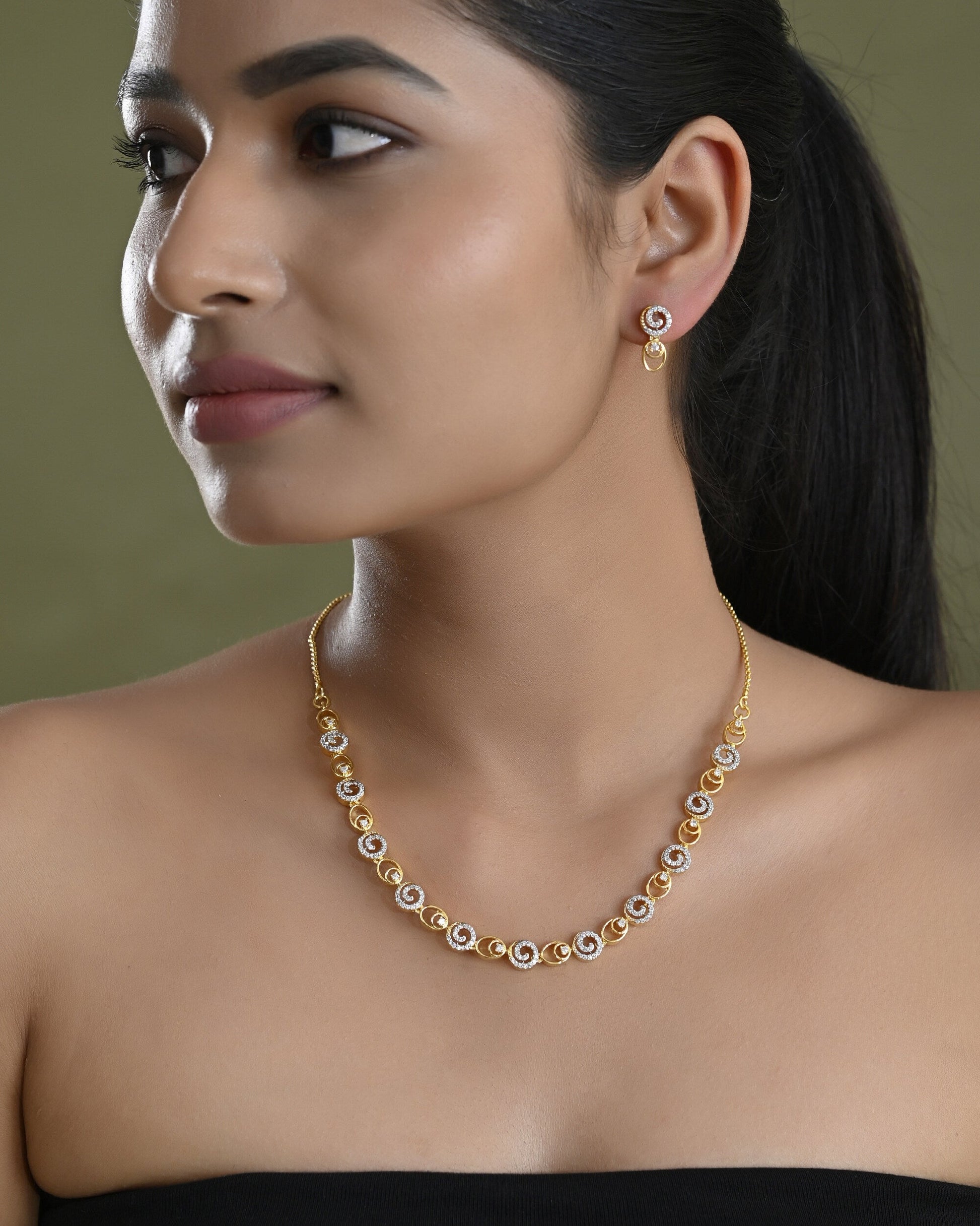 VOJ Gold-Polished Circular AD Jewellery Set VOJ (Valley Of Jewellery)