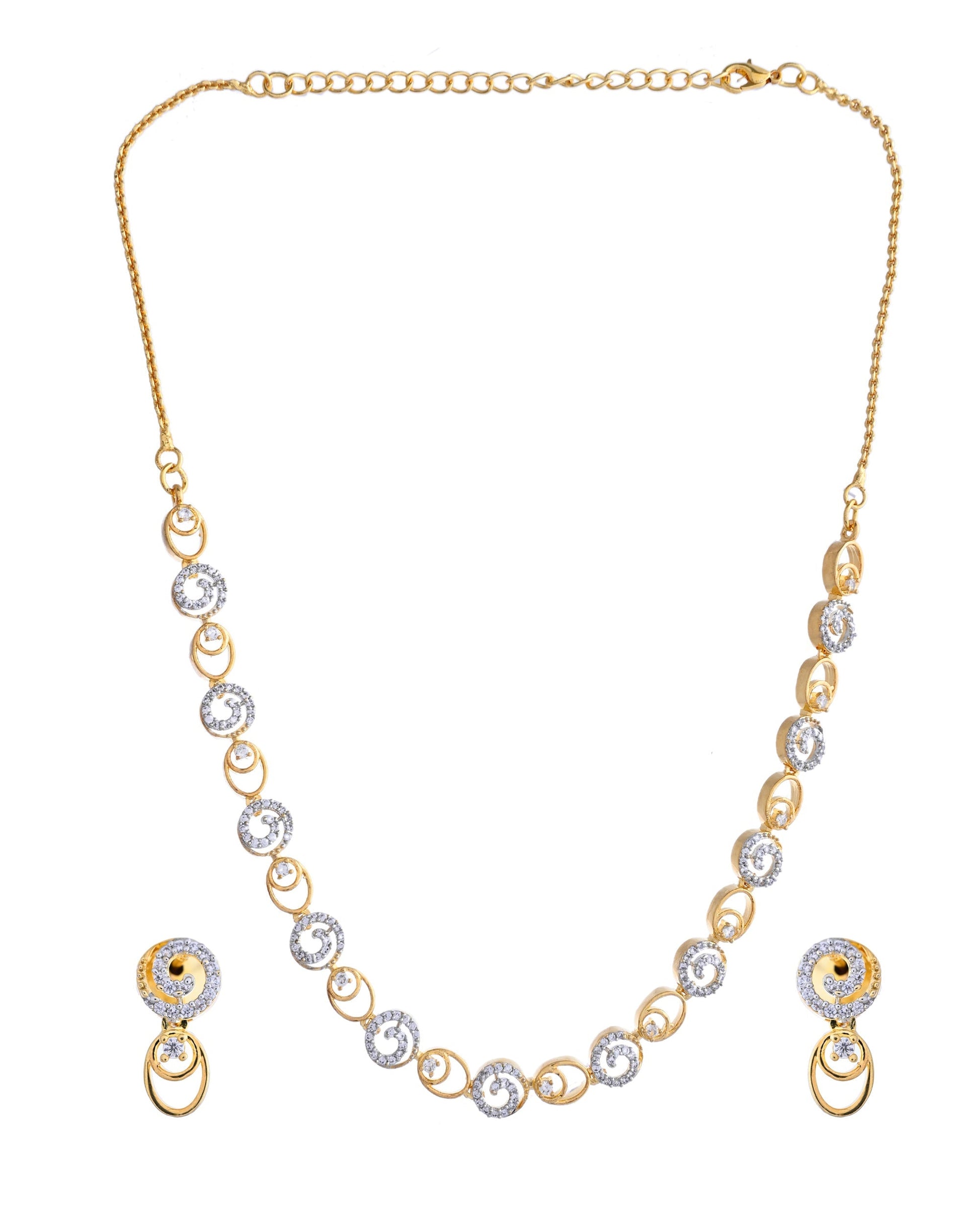 VOJ Gold-Polished Circular AD Jewellery Set VOJ (Valley Of Jewellery)