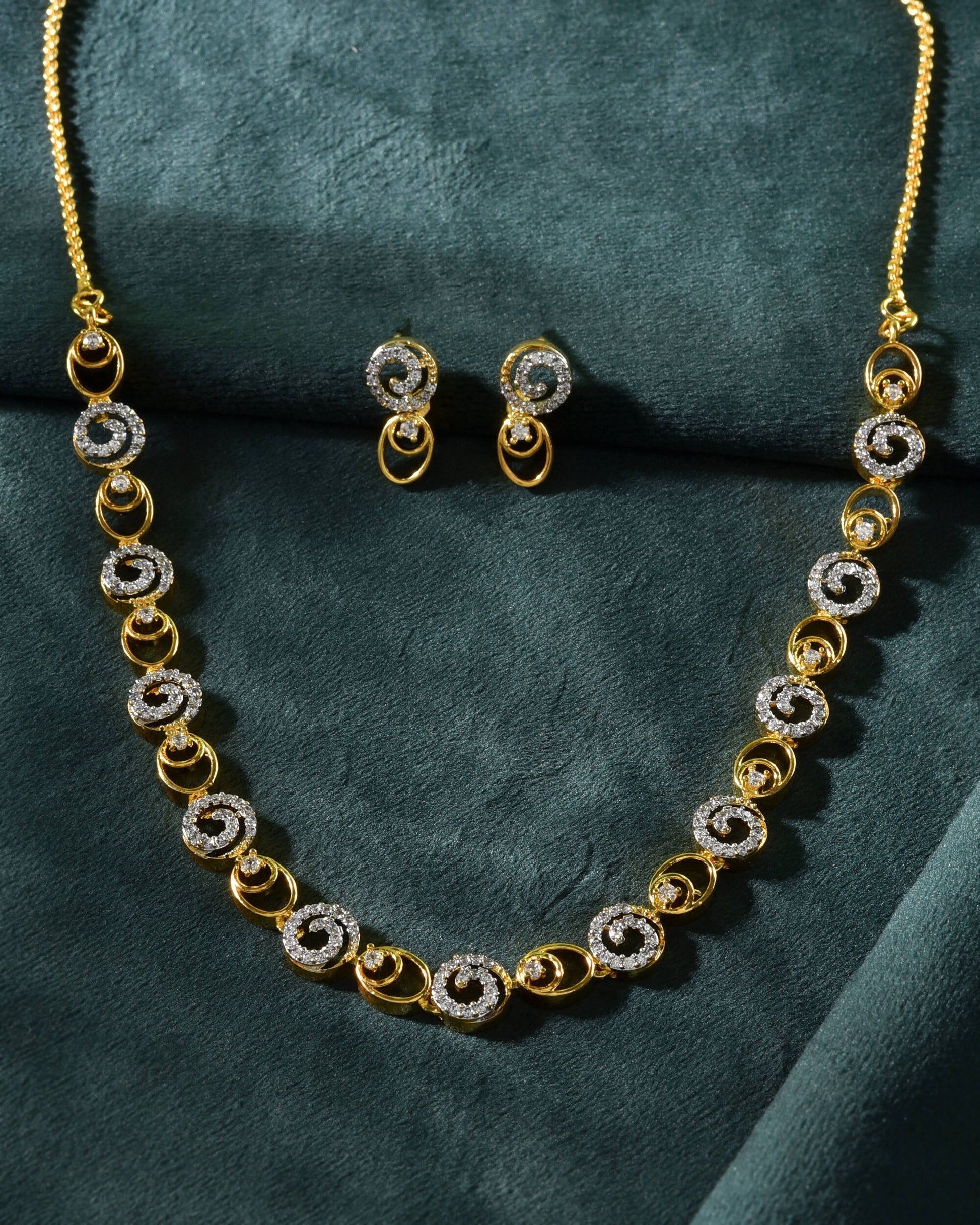 VOJ Gold-Polished Circular AD Jewellery Set VOJ (Valley Of Jewellery)