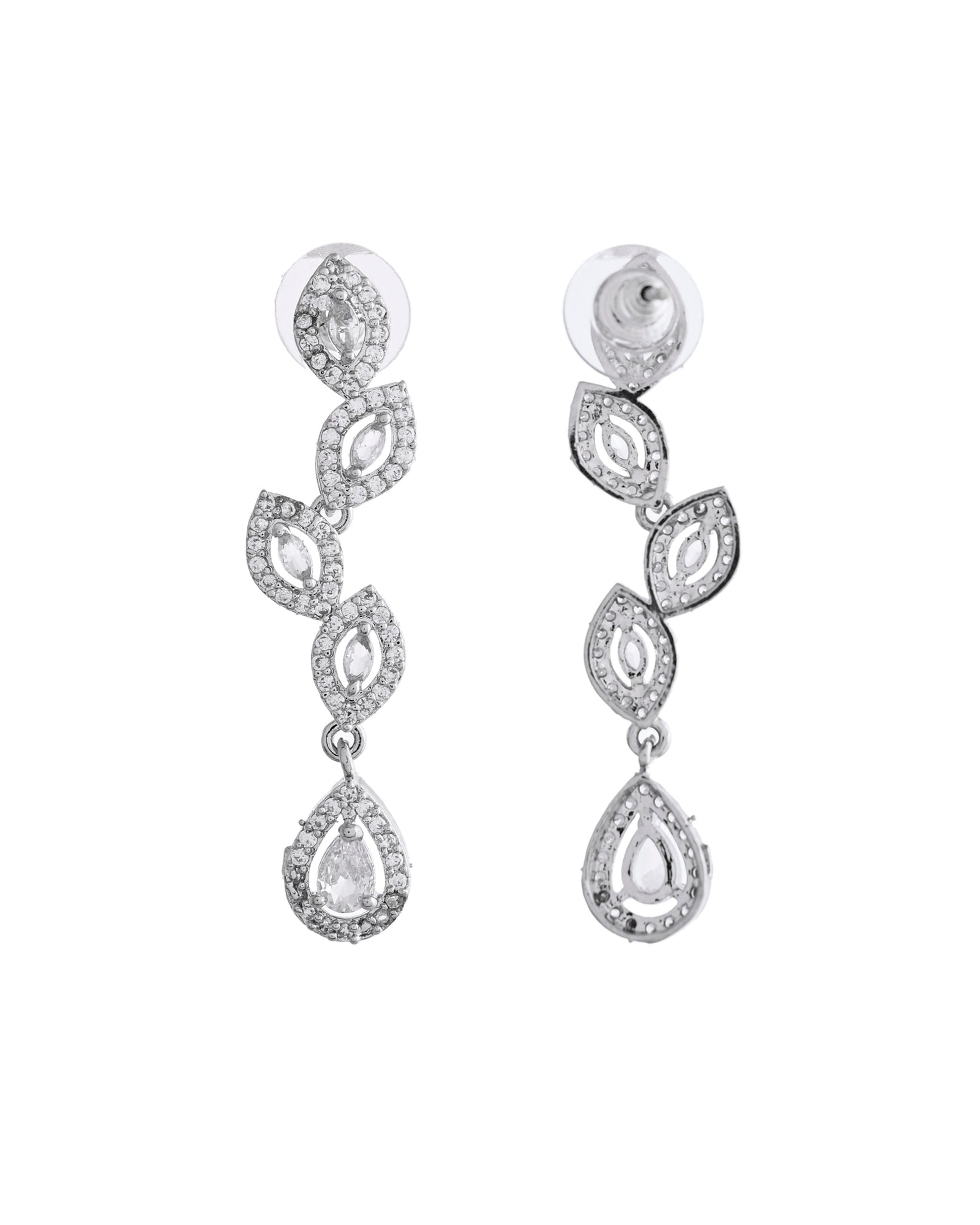 VOJ Silver Plated Tear Drop Shaped AD Necklace With Earrings Set VOJ (Valley Of Jewellery)
