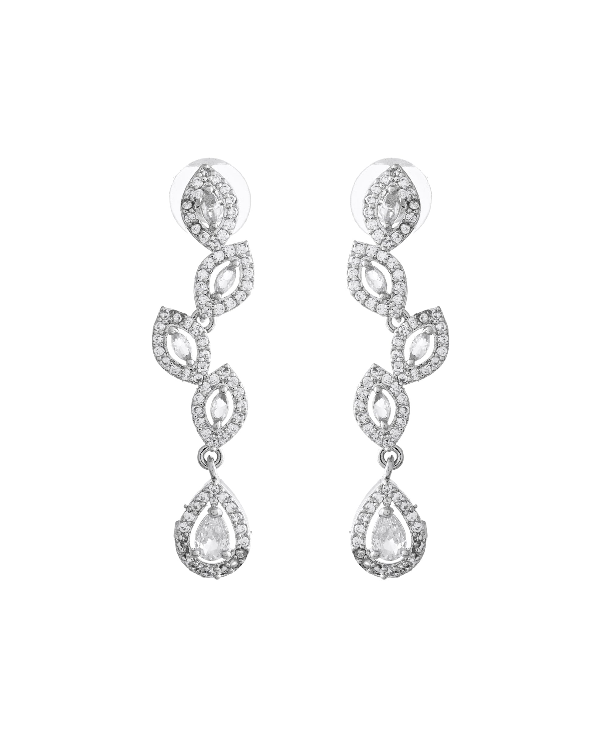 VOJ Silver Plated Tear Drop Shaped AD Necklace With Earrings Set VOJ (Valley Of Jewellery)