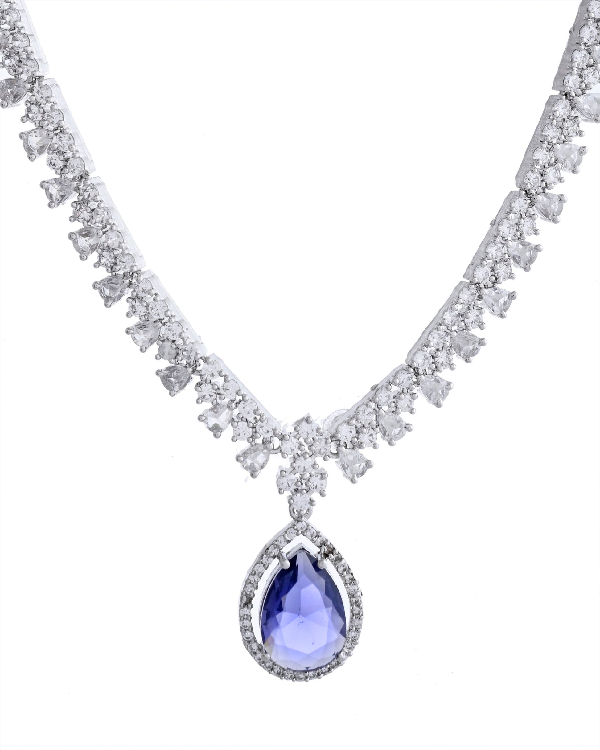 VOJ Silver Plated Purple Stone Studded AD Jewellery Set VOJ (Valley Of Jewellery)