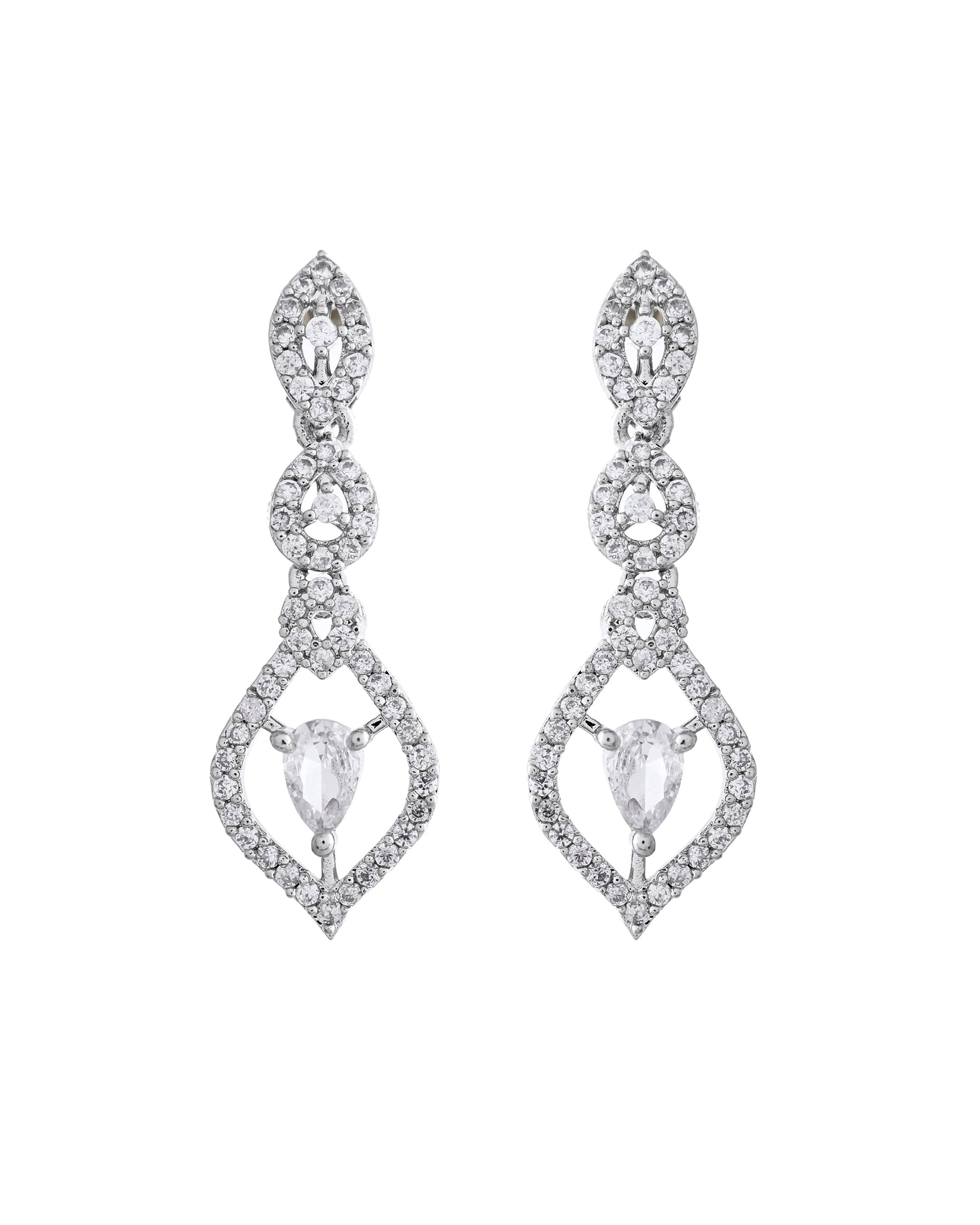 VOJ Silver Plated Tear Drop Shaped AD Necklace With Earrings Set  Grab2Buy VOJ Grab2Buy