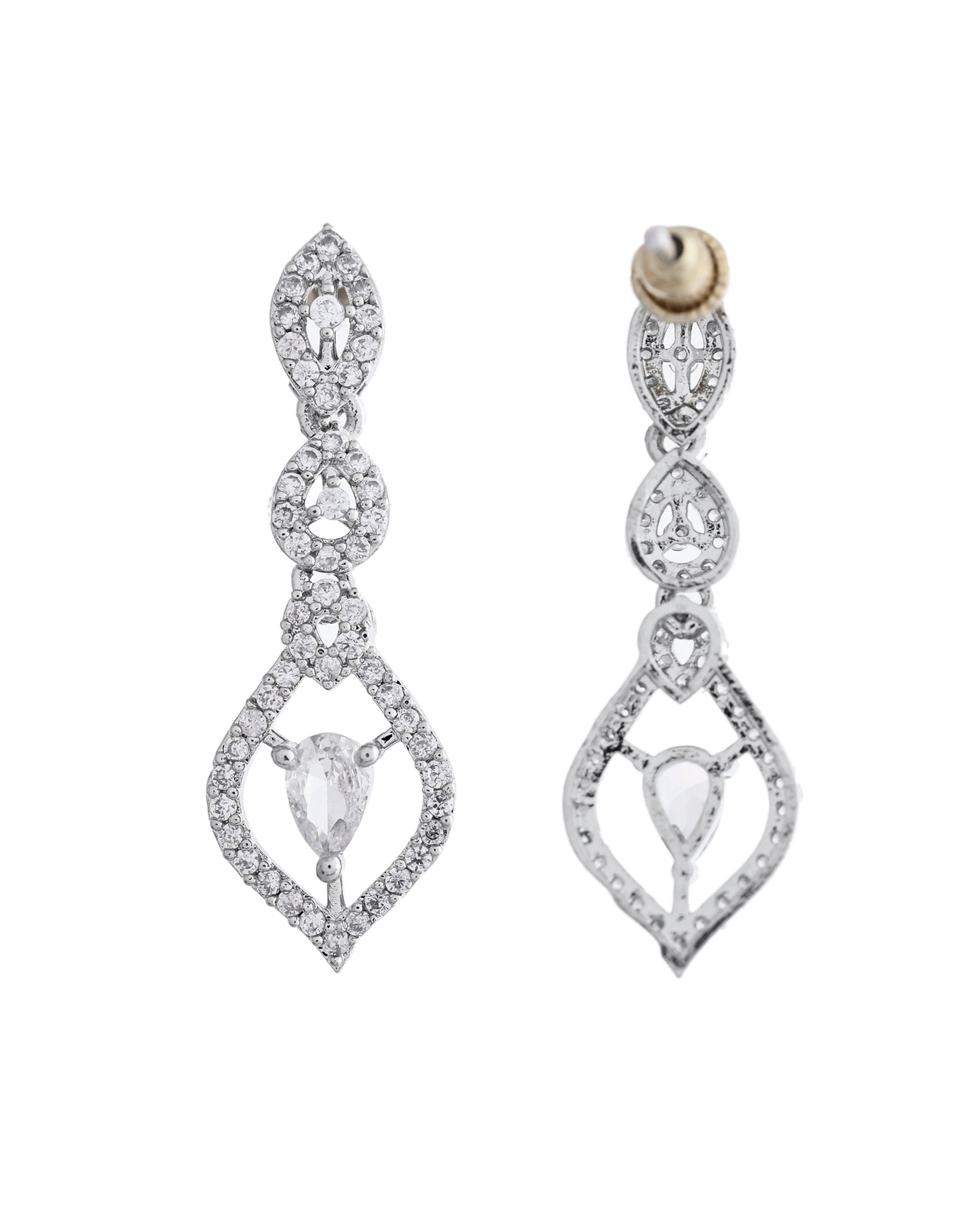 VOJ Silver Plated Tear Drop Shaped AD Necklace With Earrings Set  Grab2Buy VOJ Grab2Buy