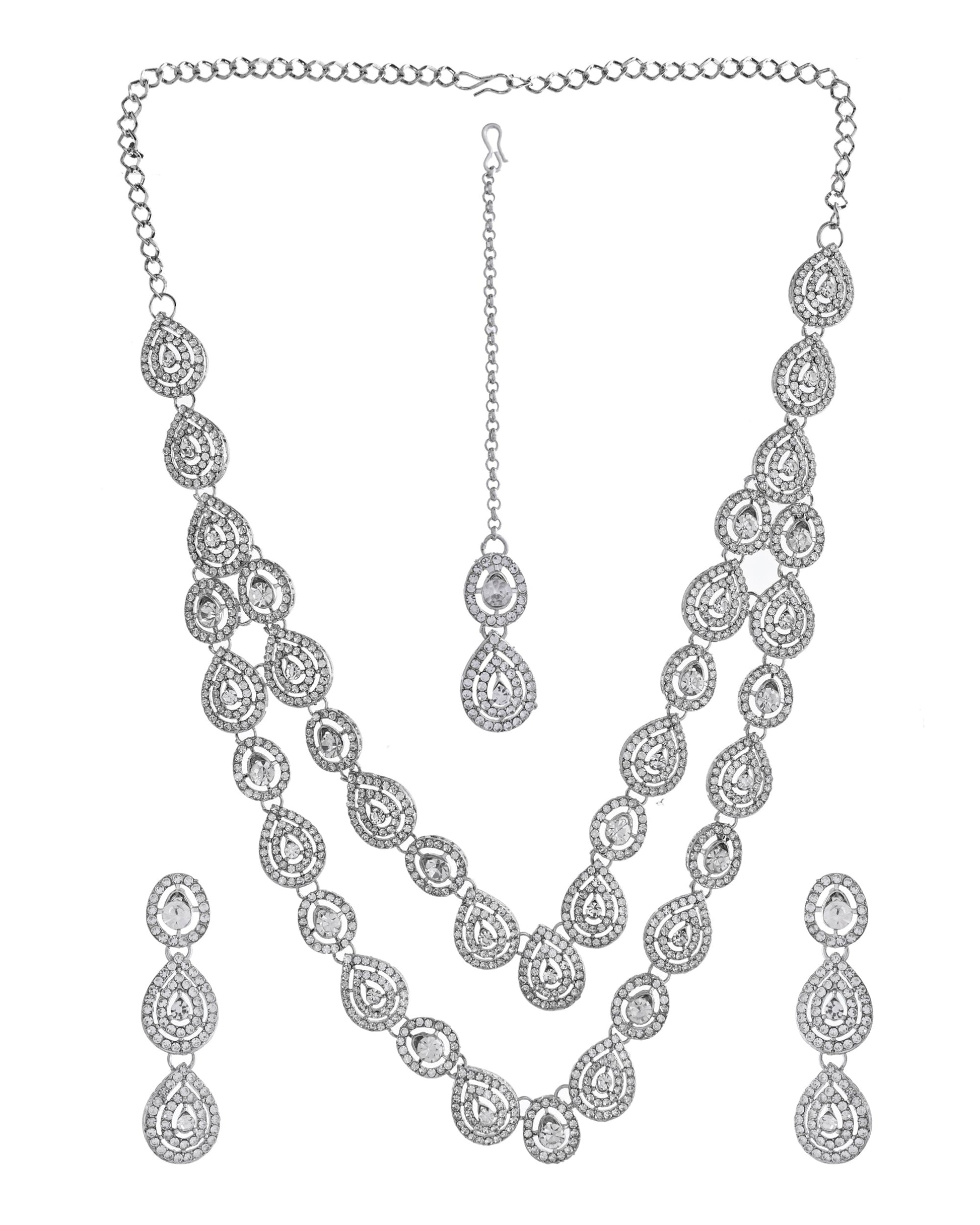 VOJ Sliver Plated American Diamond Studded Jewellery Set VOJ (Valley Of Jewellery)