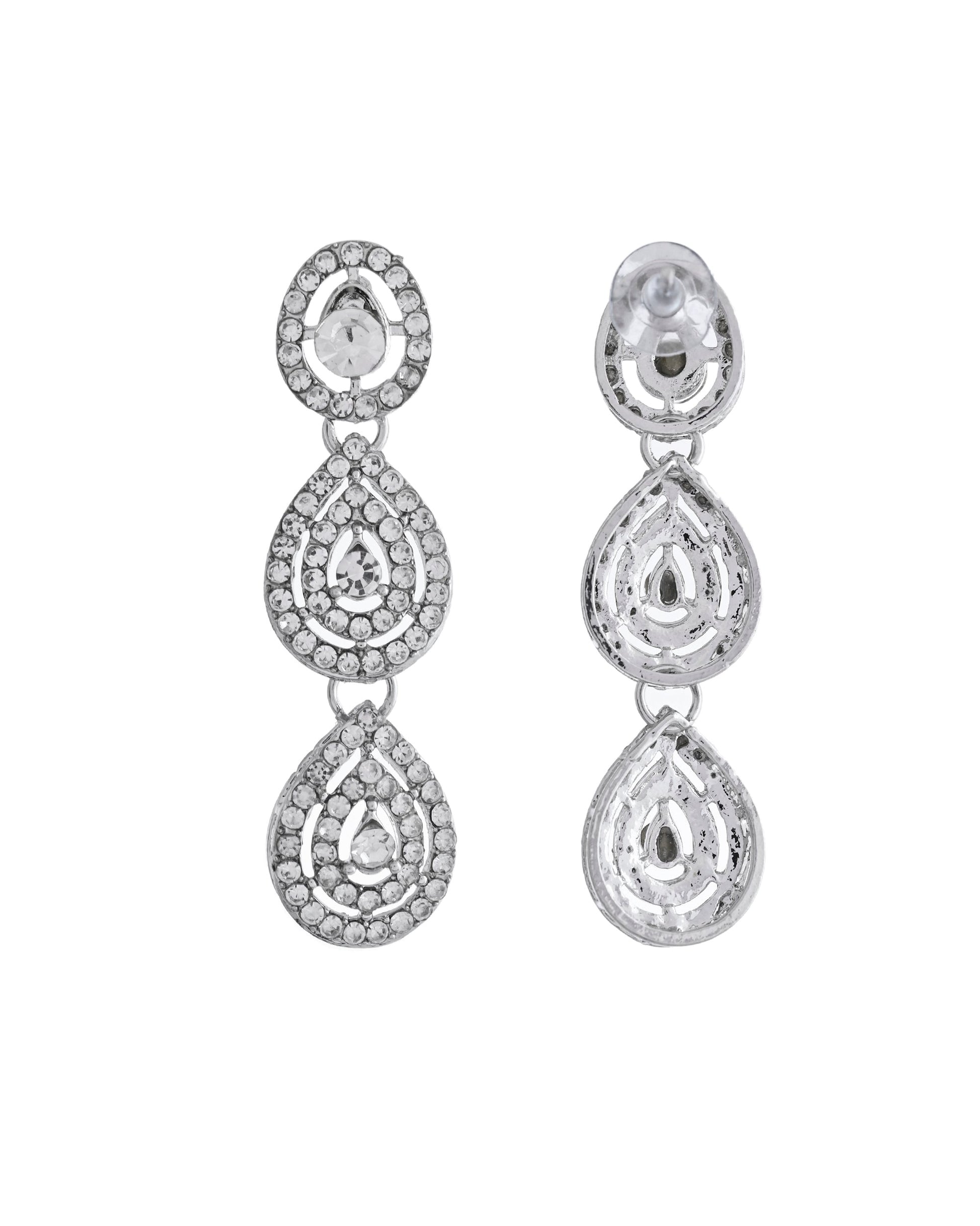 VOJ Sliver Plated American Diamond Studded Jewellery Set VOJ (Valley Of Jewellery)