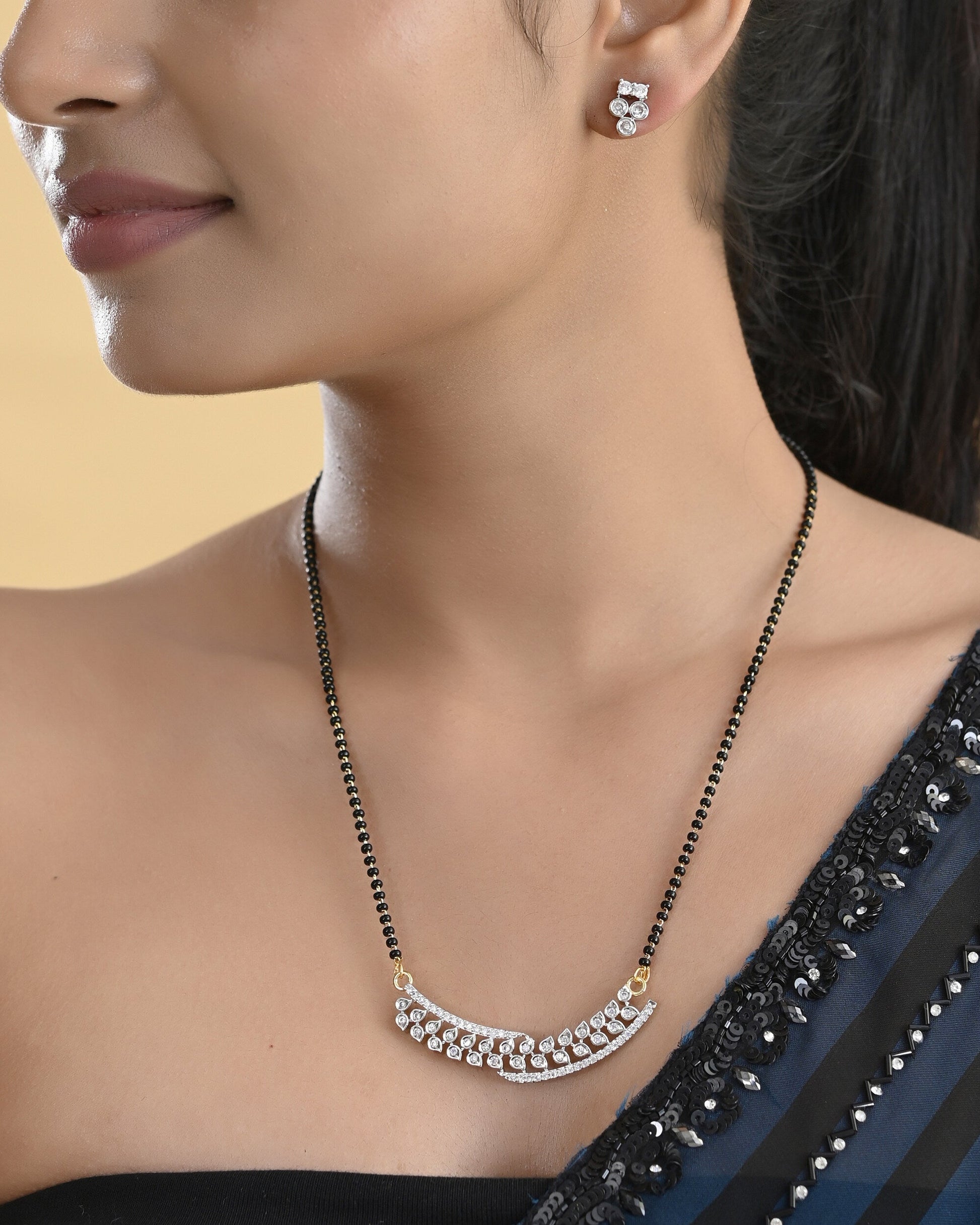 VOJ Silver Toned AD Stone Studded Designer MangalSutra Set 