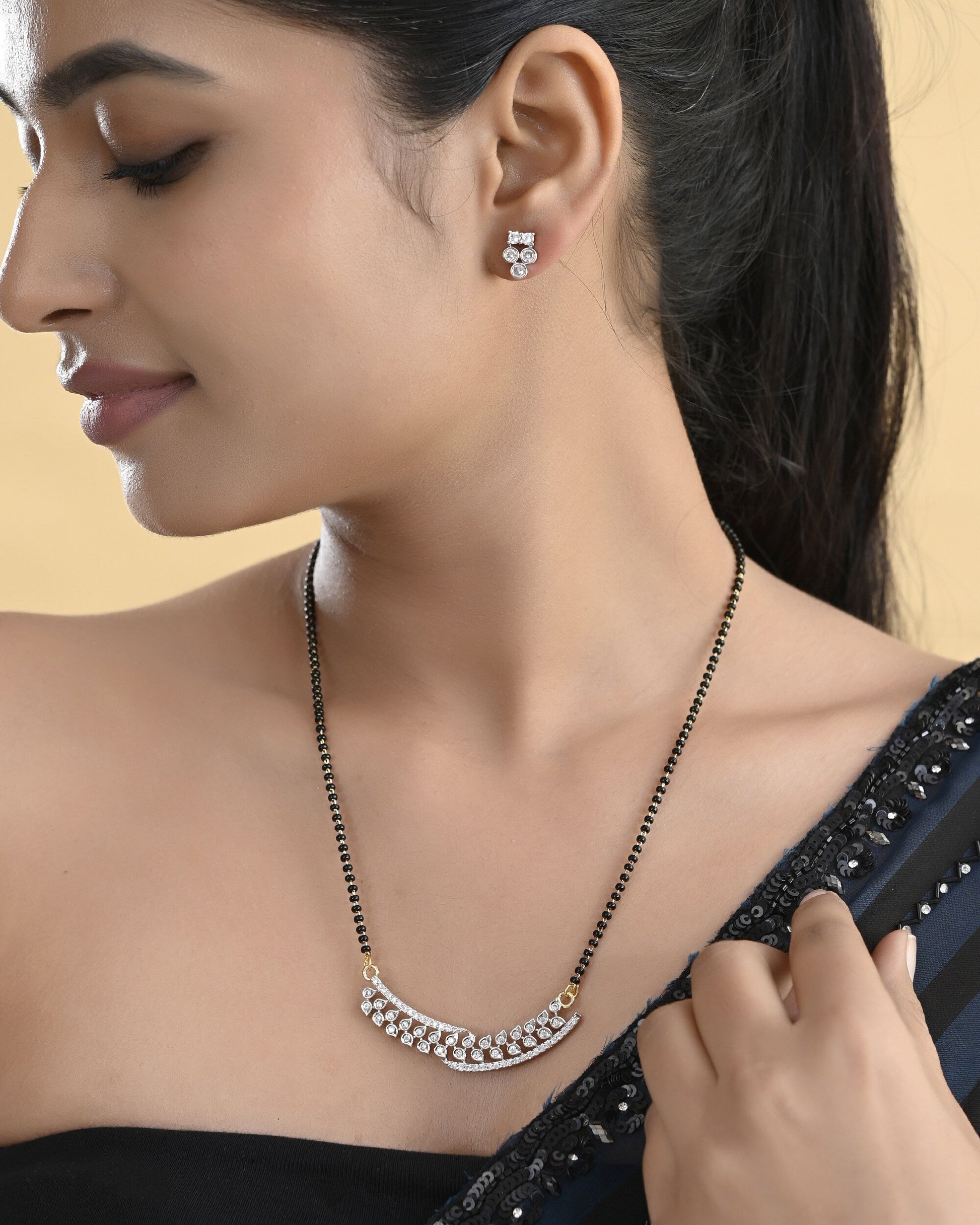 VOJ Silver Toned AD Stone Studded Designer MangalSutra Set 