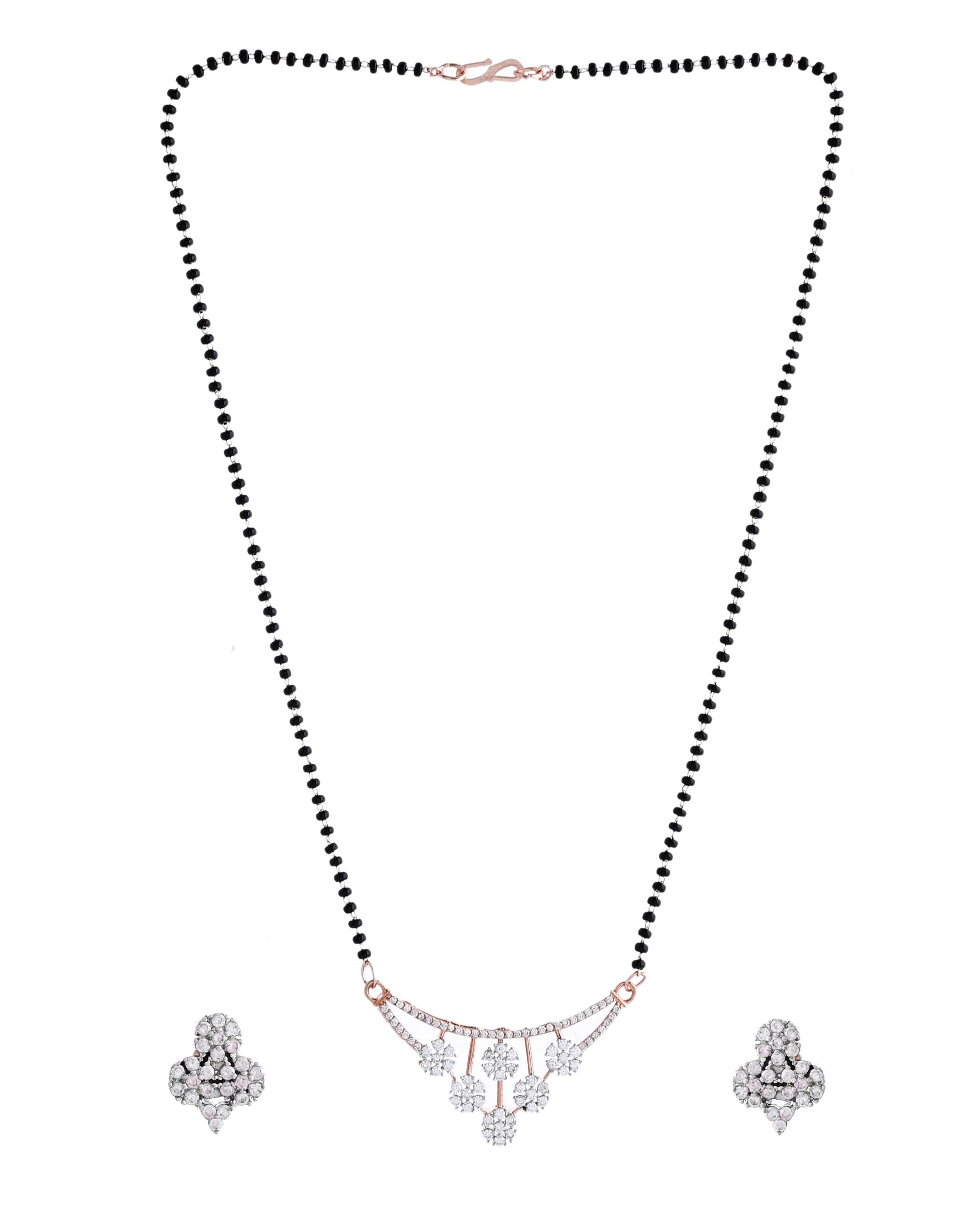 VOJ Rose Gold Toned AD Stone Studded Floral MangalSutra Set 
