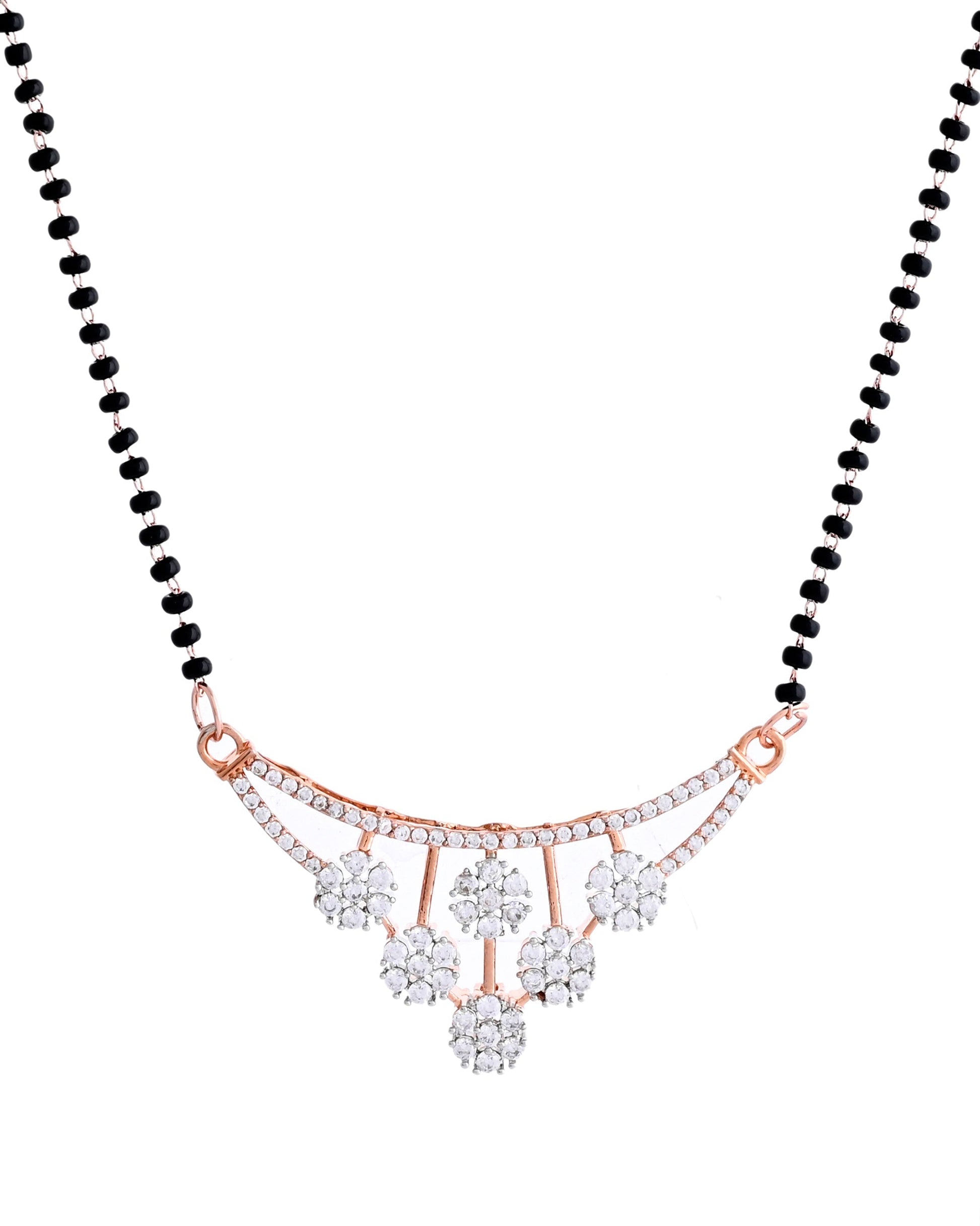 VOJ Rose Gold Toned AD Stone Studded Floral MangalSutra Set 