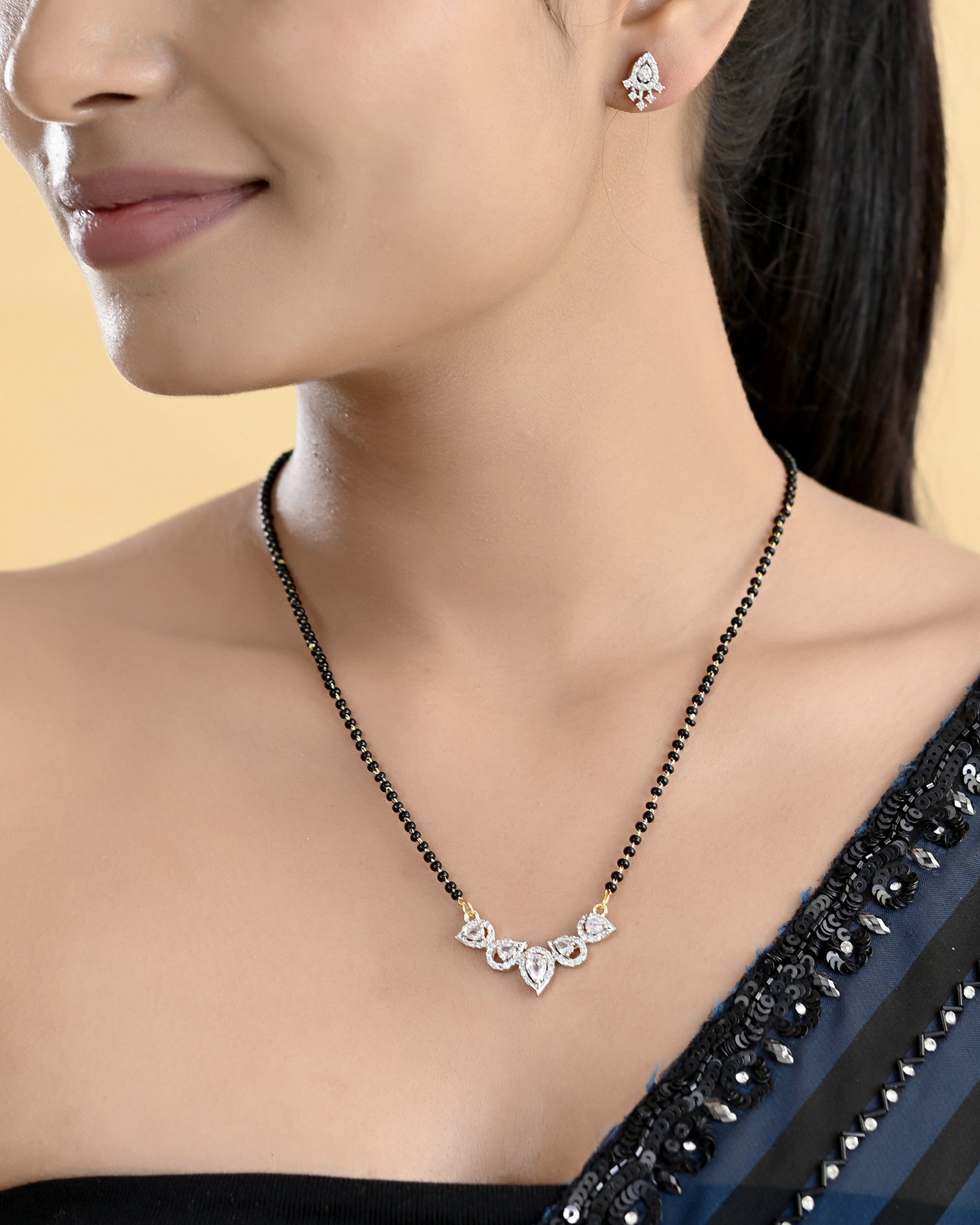 VOJ Gold-Polished Tear Drop Shape AD Mangalsutra Set 