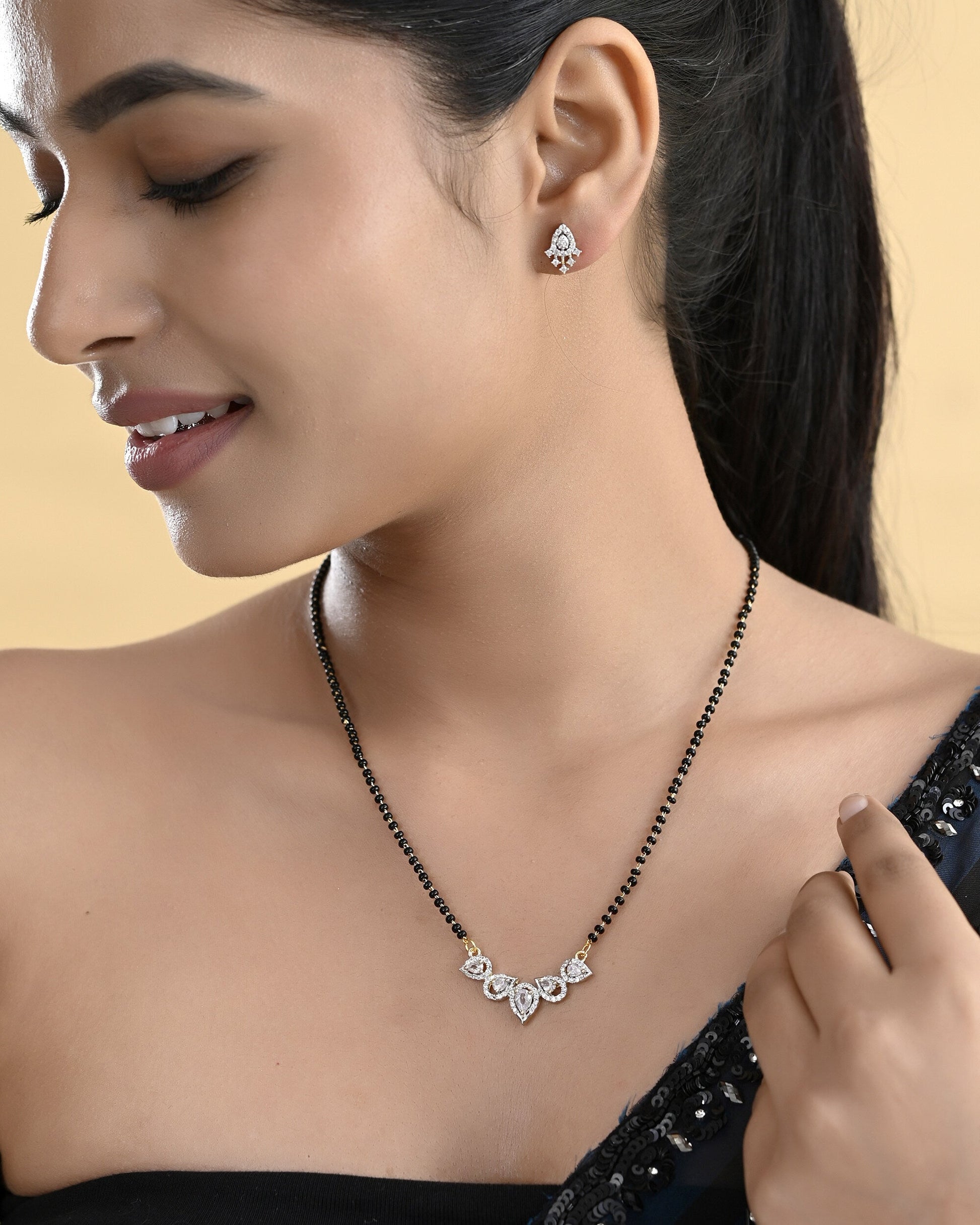 VOJ Gold-Polished Tear Drop Shape AD Mangalsutra Set 