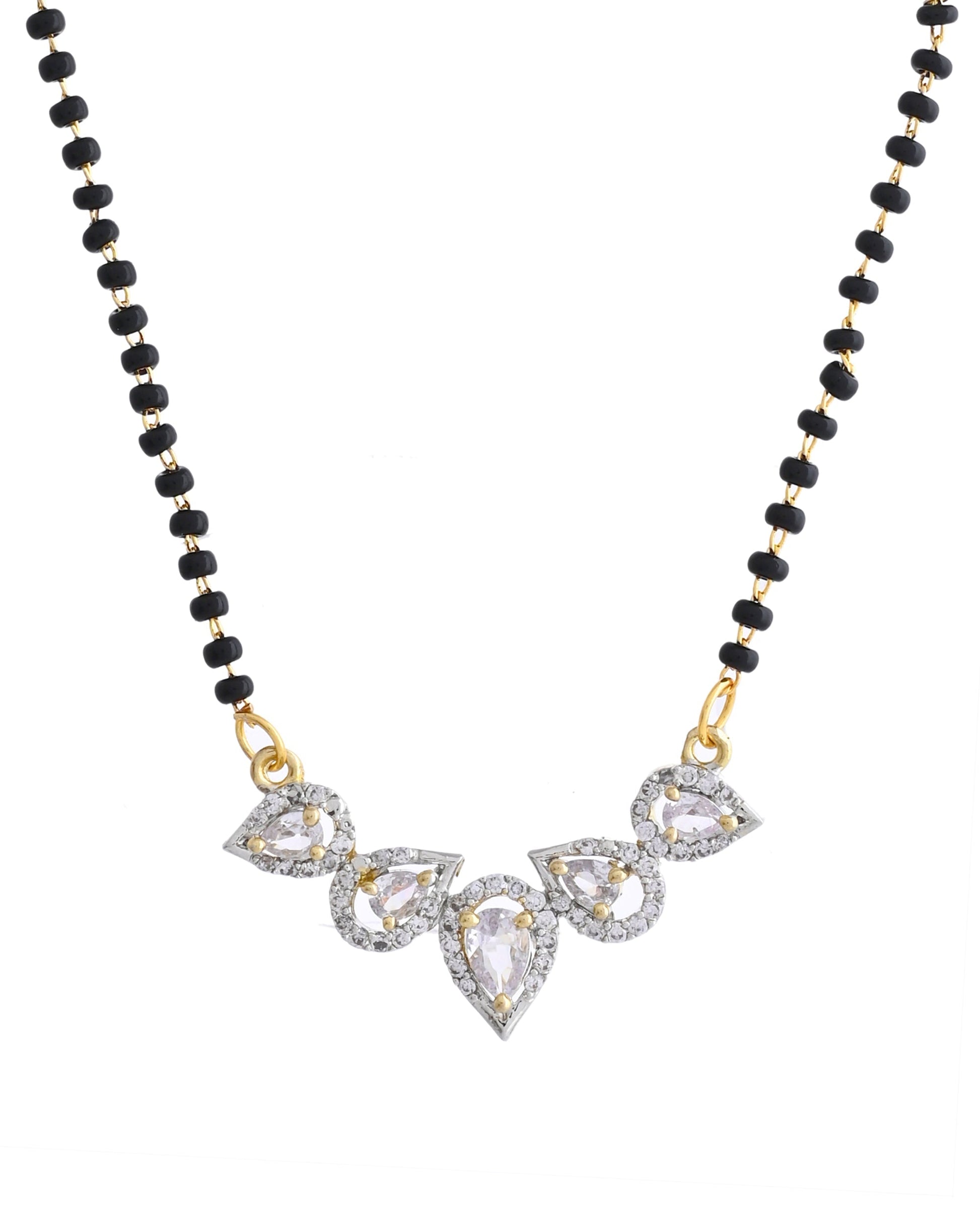 VOJ Gold-Polished Tear Drop Shape AD Mangalsutra Set 