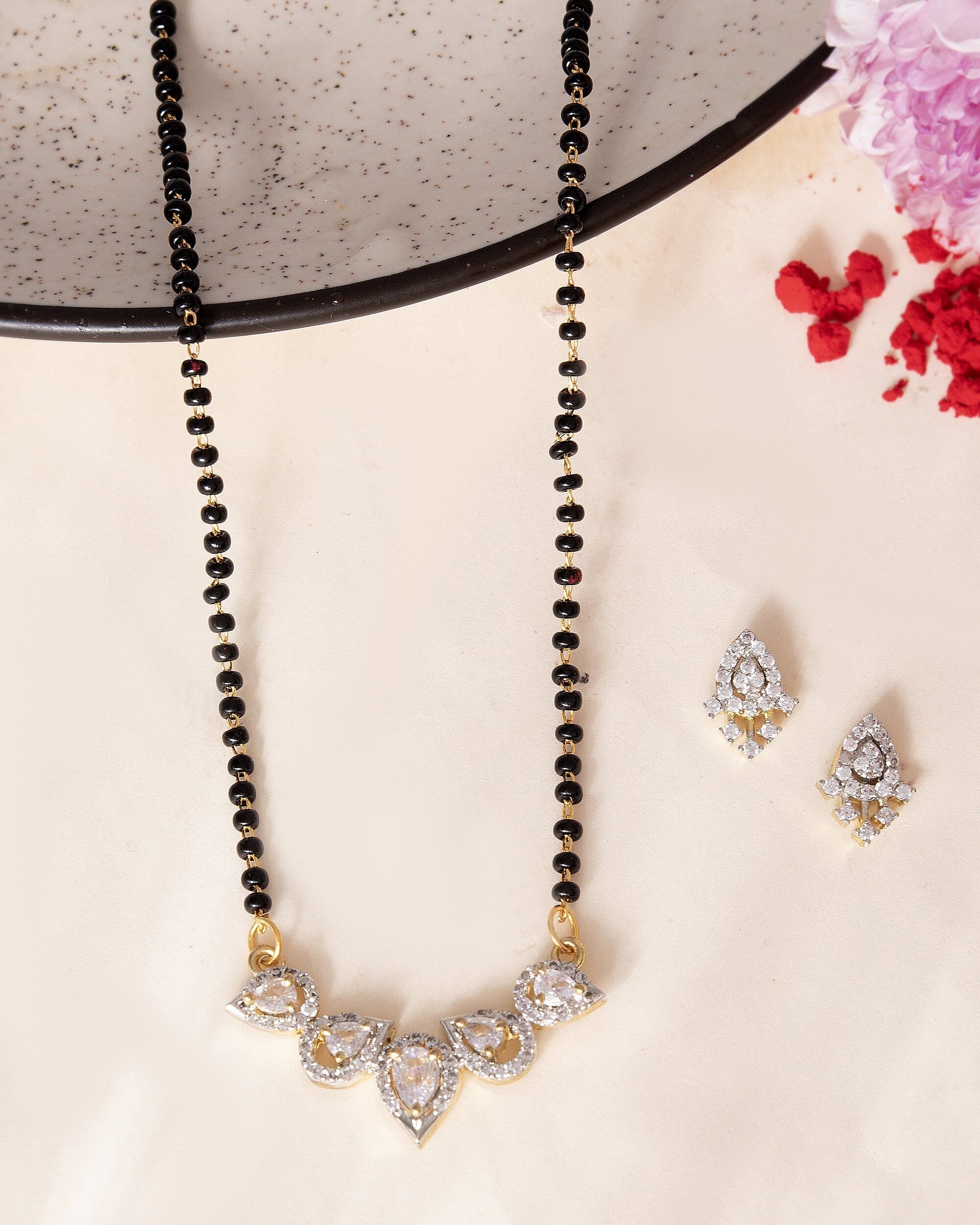 VOJ Gold-Polished Tear Drop Shape AD Mangalsutra Set 