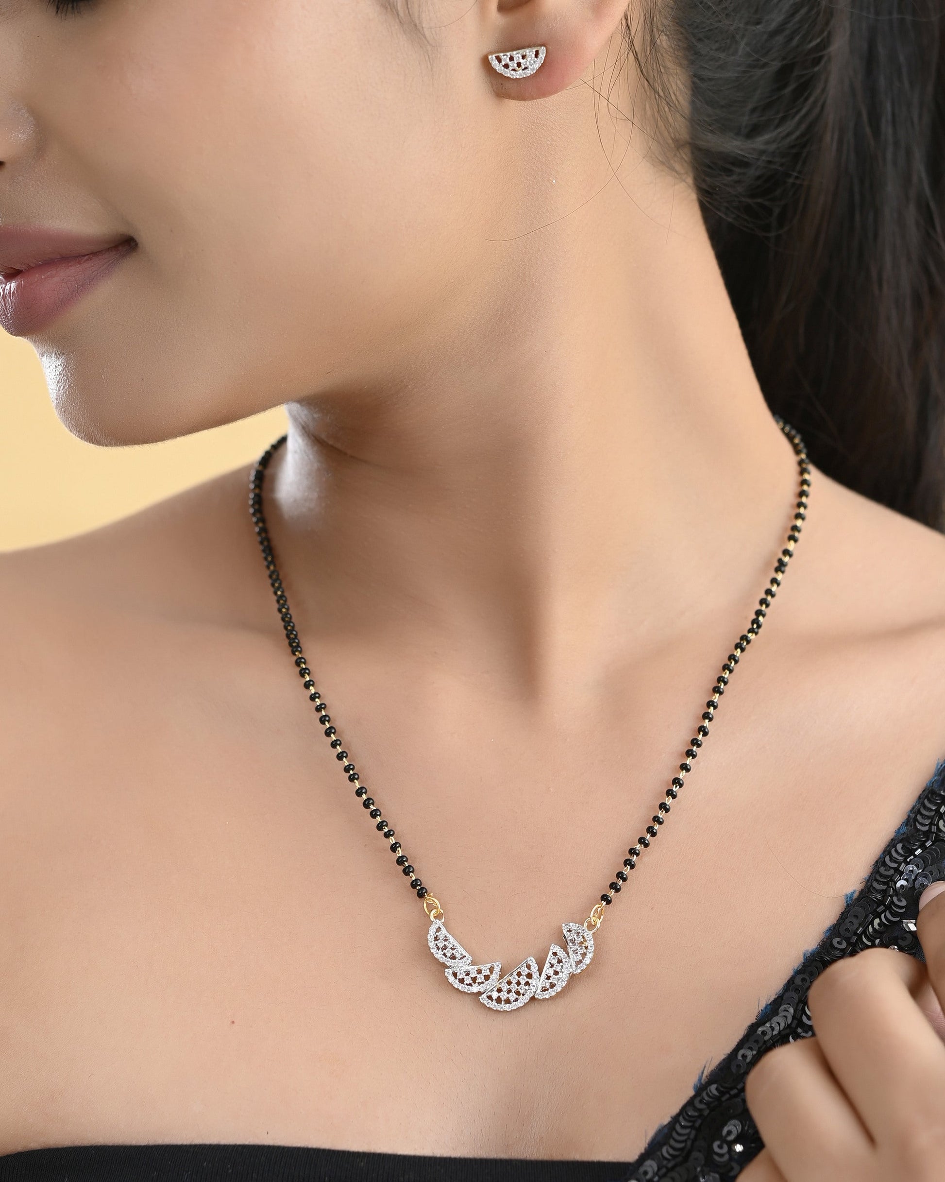 VOJ Gold-Polished Semi Circle Shape AD Mangalsutra Set 