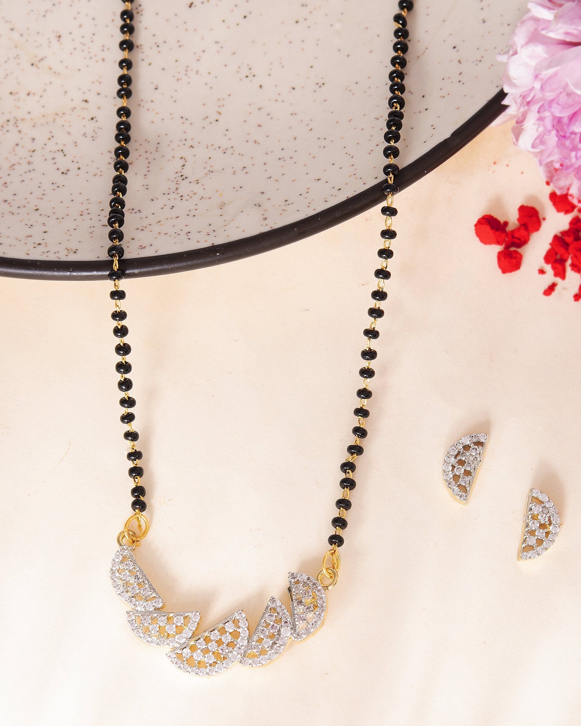 VOJ Gold-Polished Semi Circle Shape AD Mangalsutra Set 