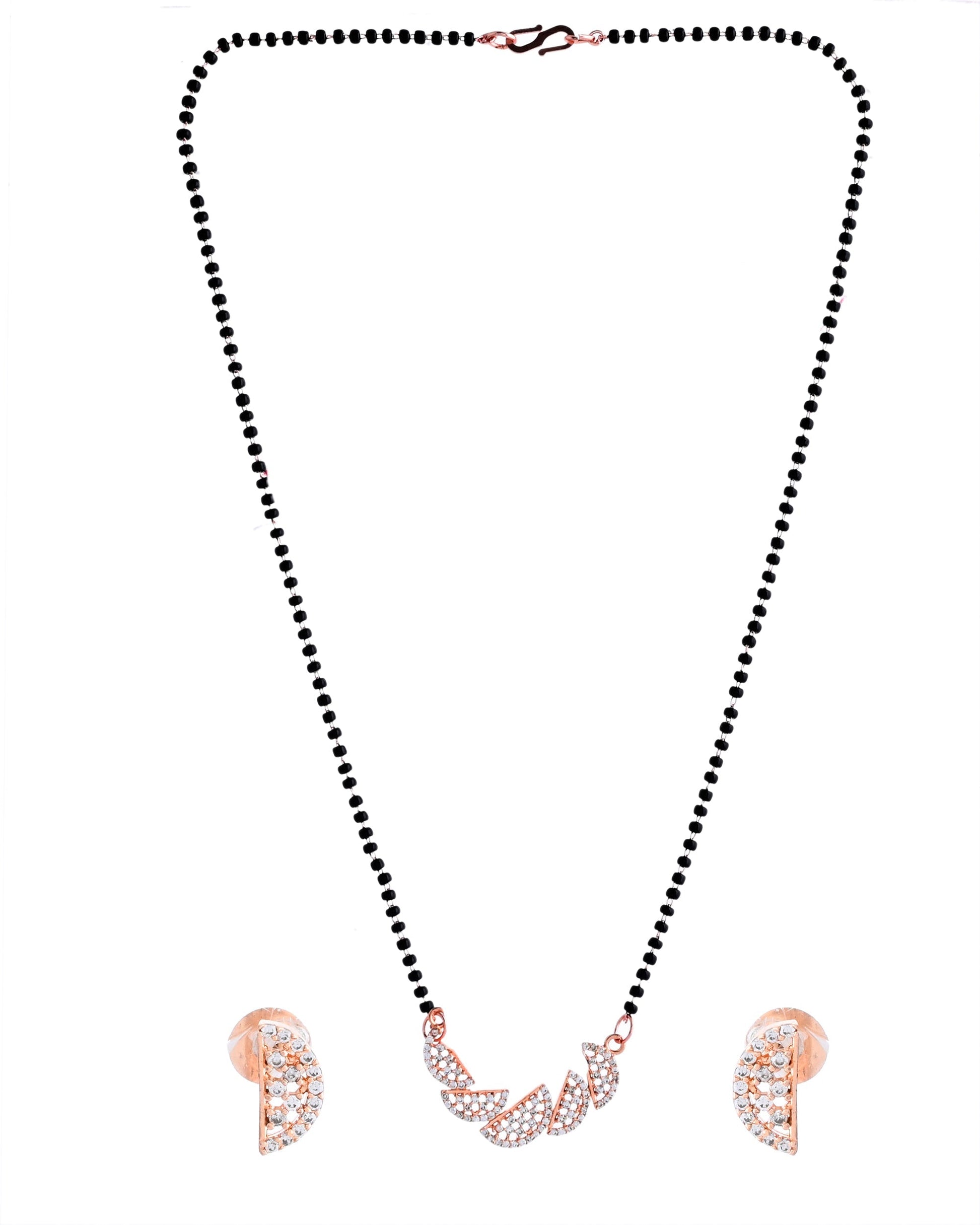 VOJ Rose Gold-Polished Semi Circle Shape AD Mangalsutra Set 