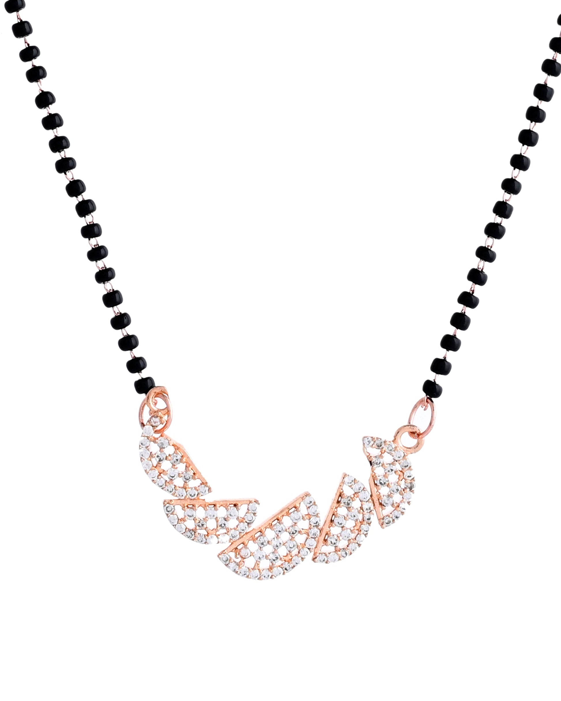 VOJ Rose Gold-Polished Semi Circle Shape AD Mangalsutra Set 