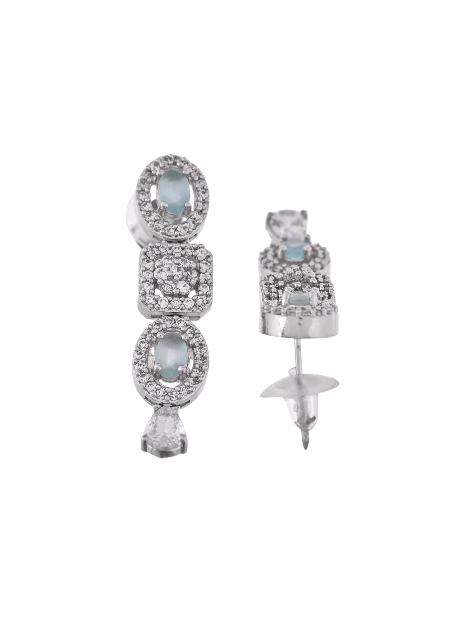 VOJ Silver Plated Mint Green Stone AD Jewellery Set VOJ (Valley Of Jewellery)