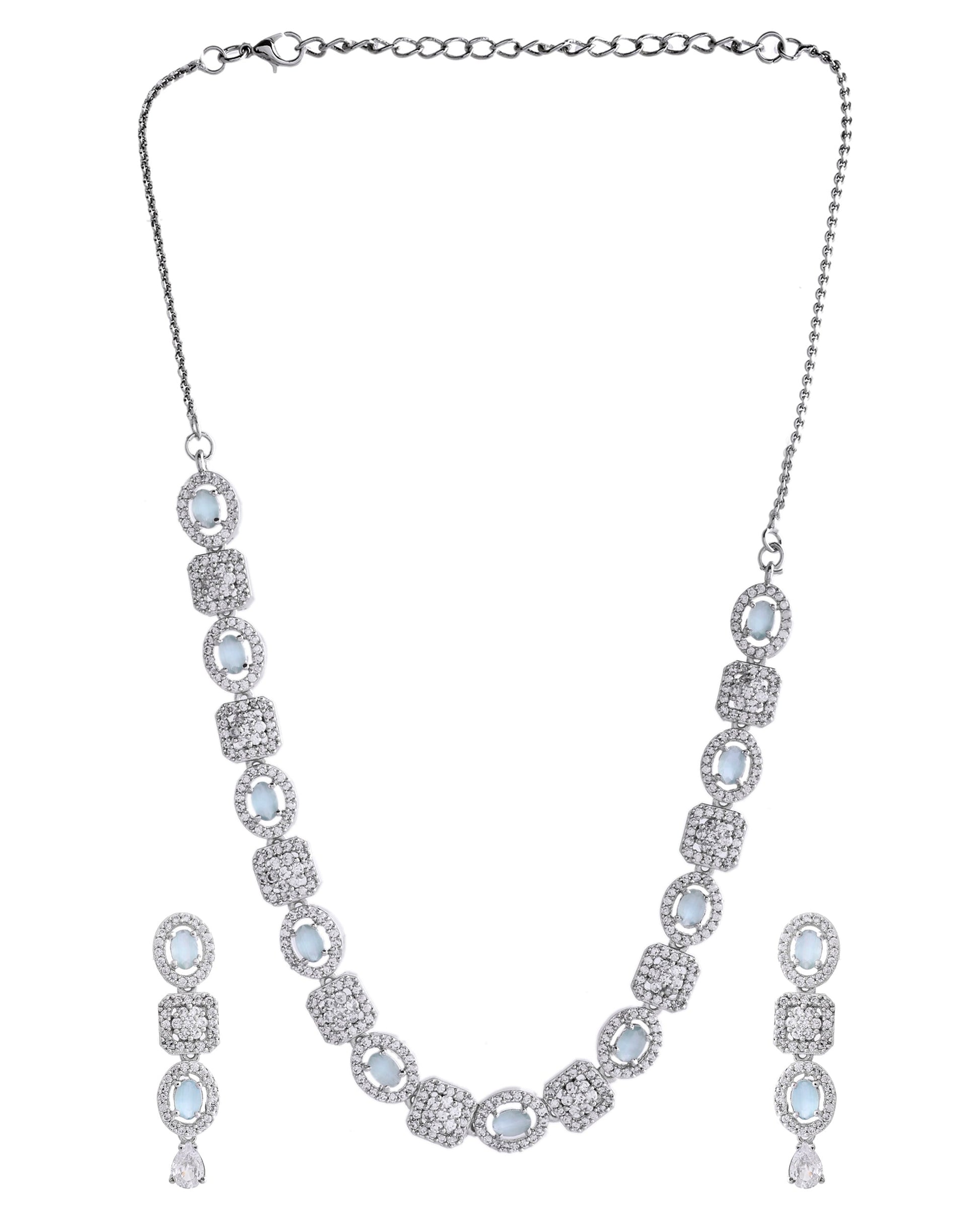 VOJ Silver Plated Mint Green Stone AD Jewellery Set VOJ (Valley Of Jewellery)